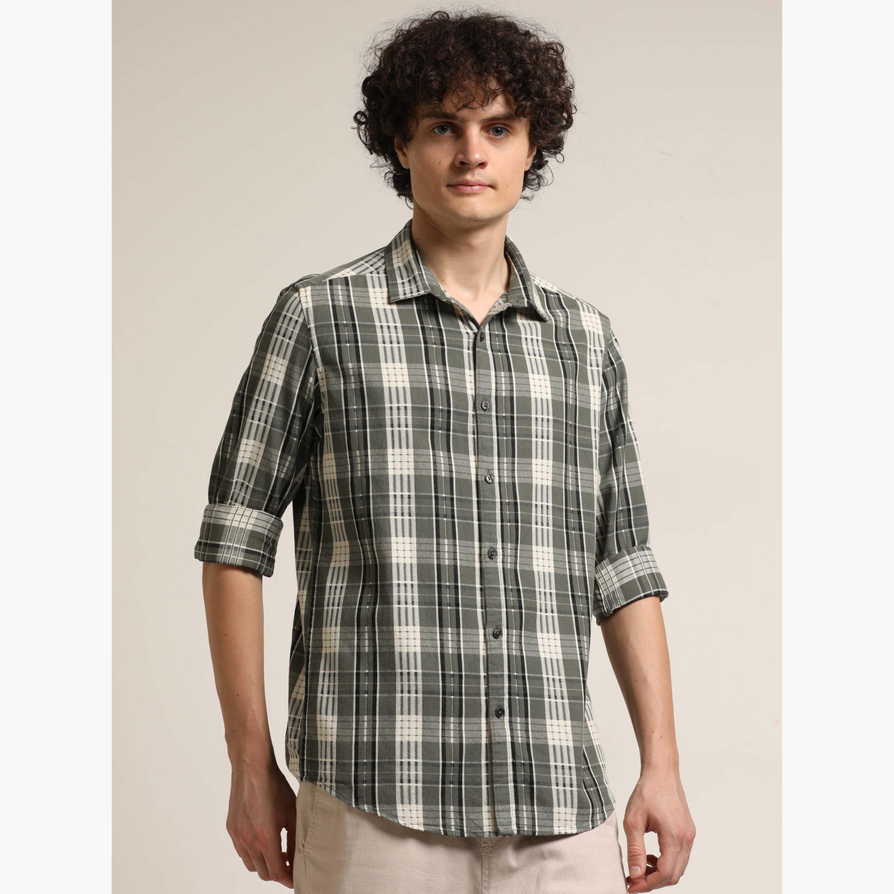 بوشيرت - قميص رجالي منقوش بأكمام طويلة لون أخضر-men-clothing-shirts-image-5
