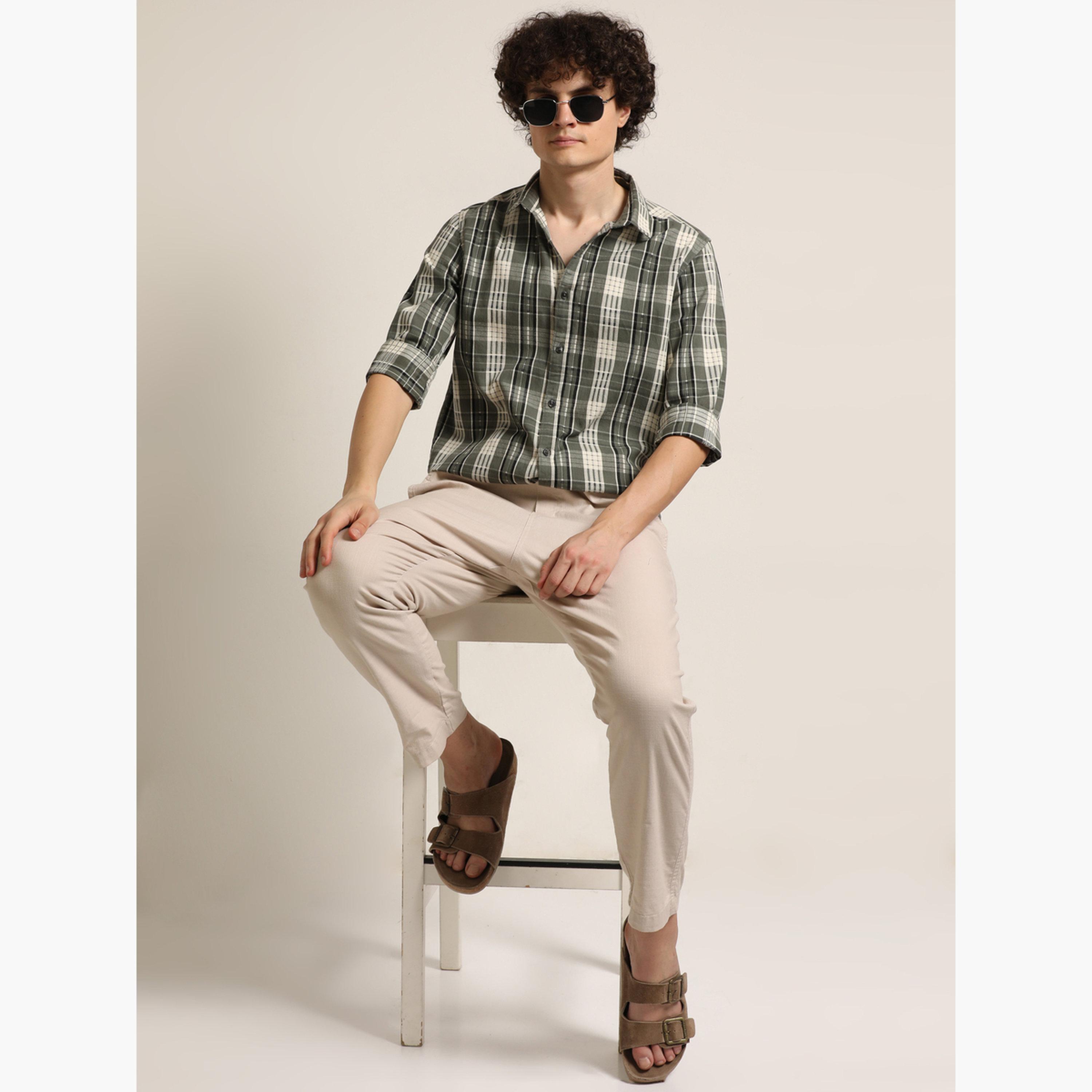 Bushirt Men Green Checked Long Sleeves Shirt-men-clothing-shirts-image-6