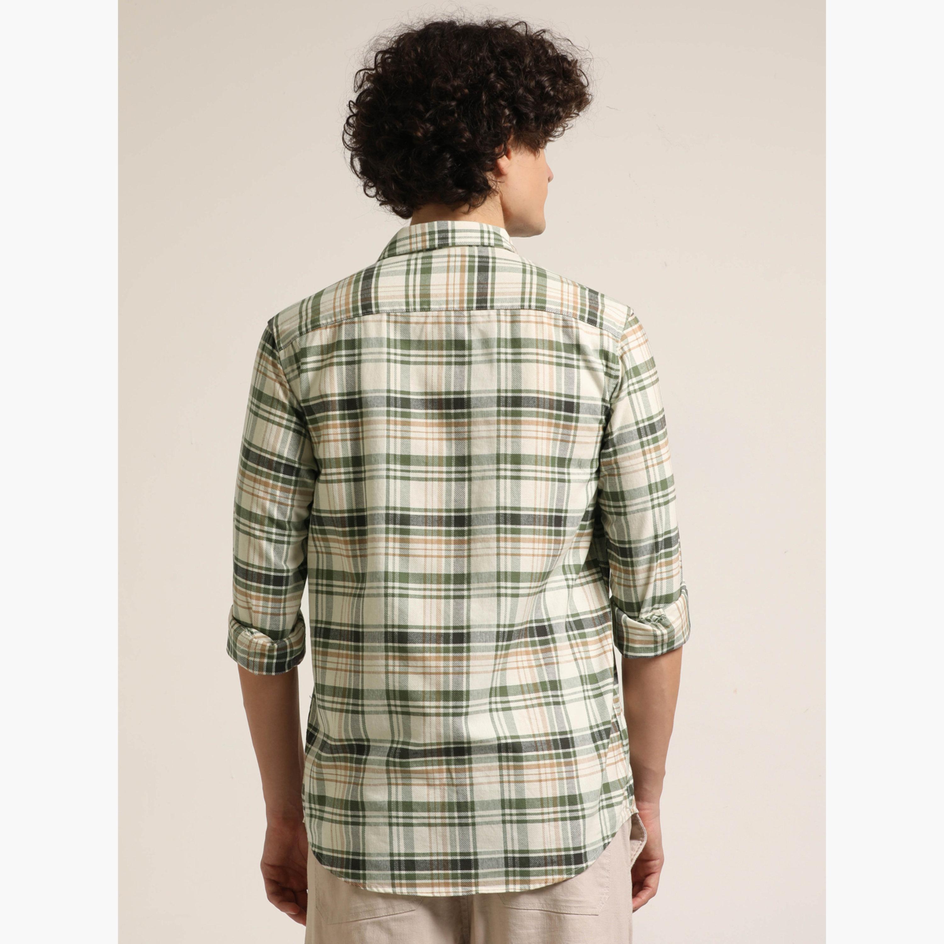 Bushirt Men Green Checked Casual Shirt-men-clothing-shirts-image-3