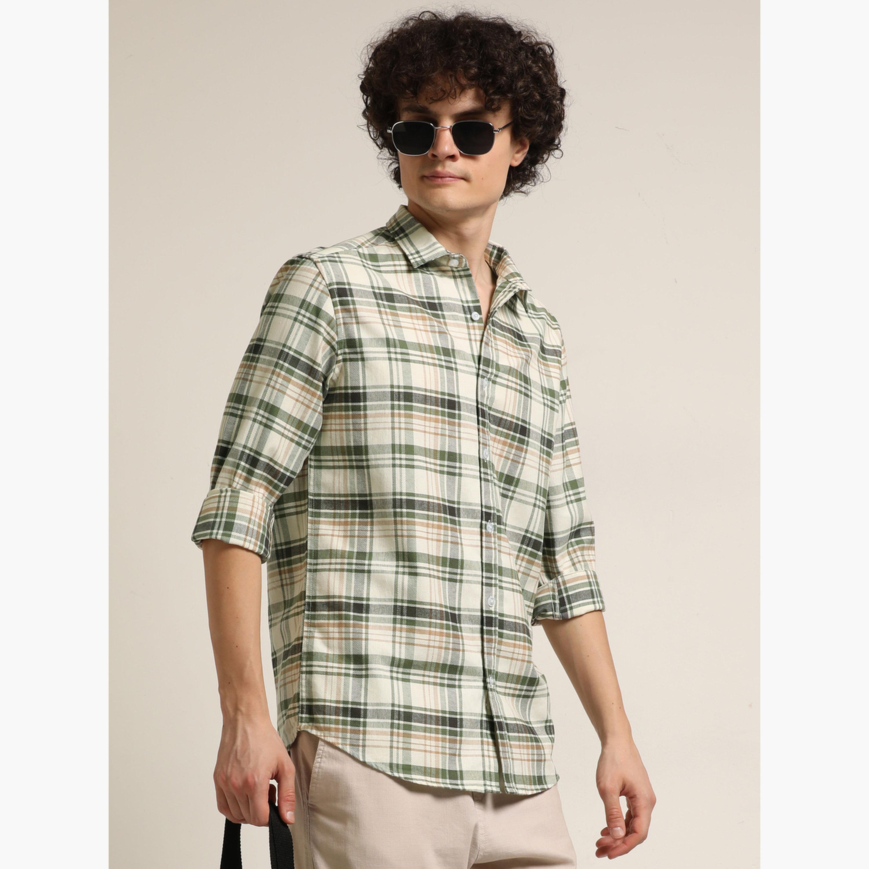 Bushirt Men Green Checked Casual Shirt-men-clothing-shirts-image-5