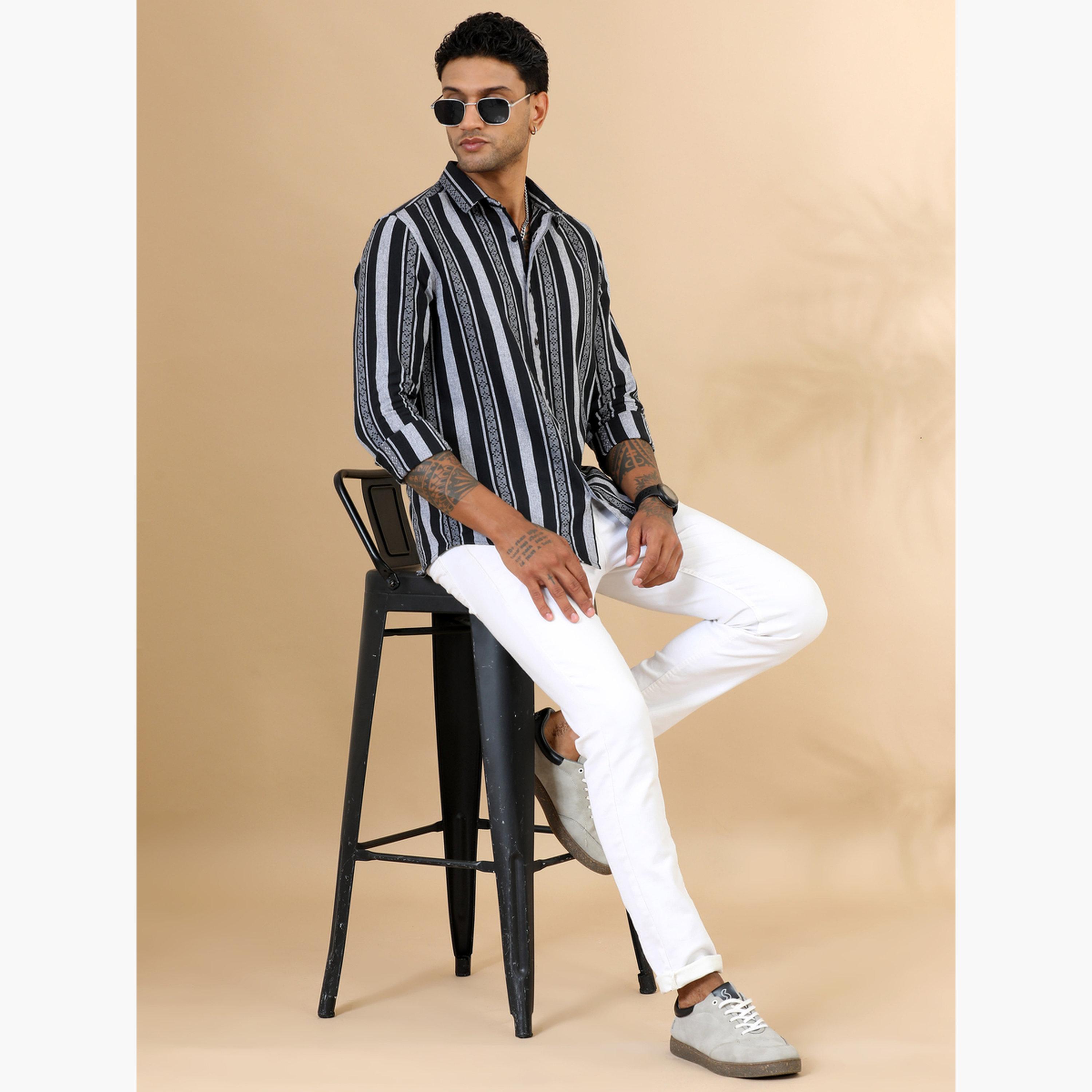 Bushirt Men Black Striped Spread Collar Shirt-men-clothing-shirts-image-6