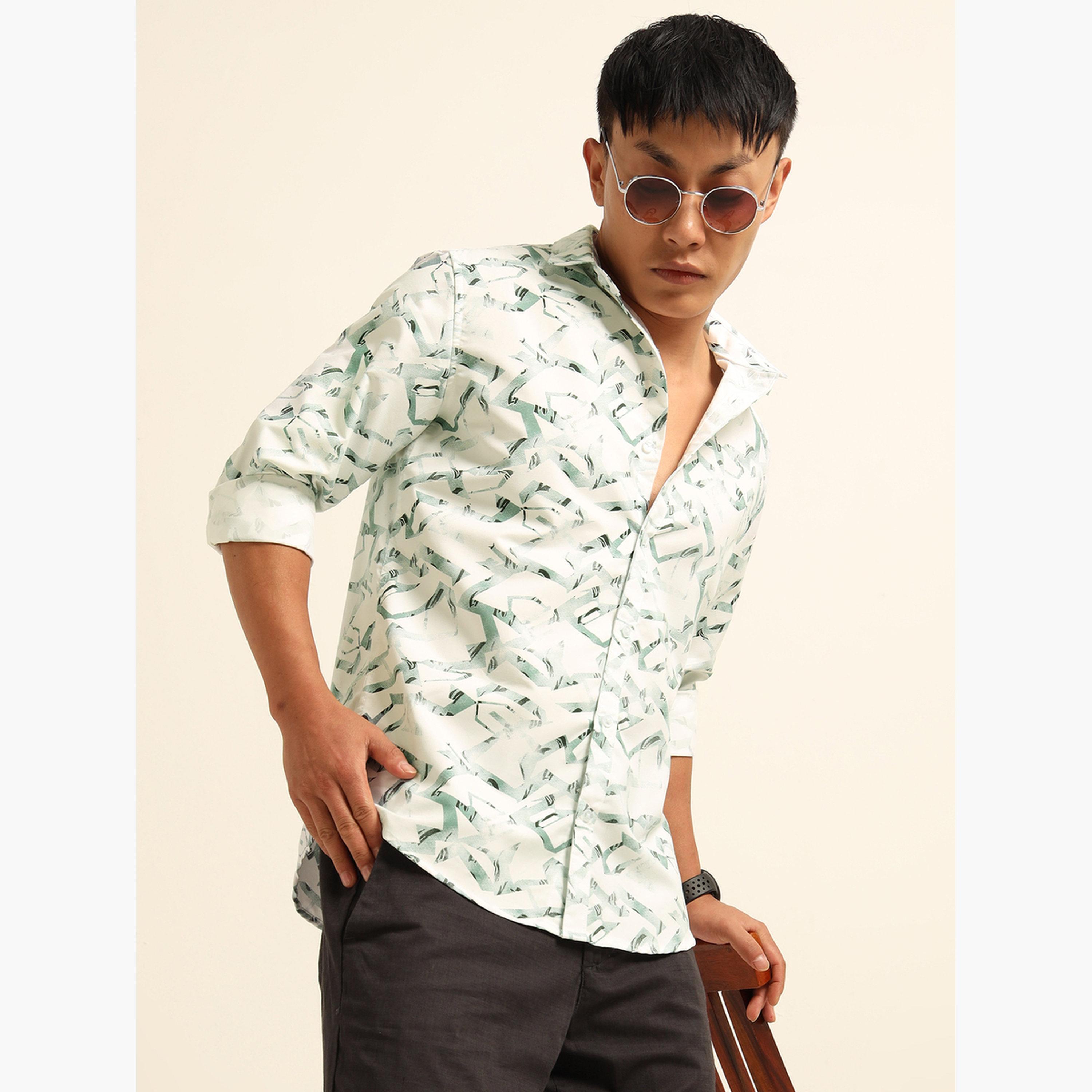 بوشيرت - قميص رجالي كاجوال مطبوع بالكامل لون أخضر-men-clothing-shirts-image-2