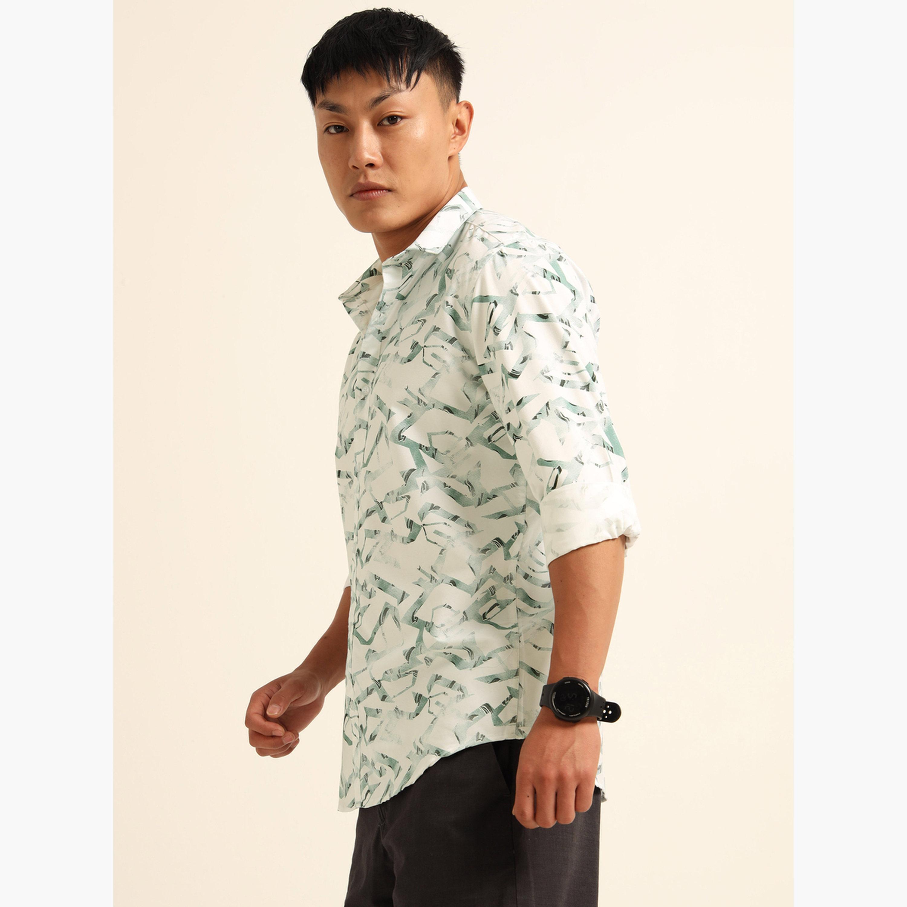 بوشيرت - قميص رجالي كاجوال مطبوع بالكامل لون أخضر-men-clothing-shirts-image-3