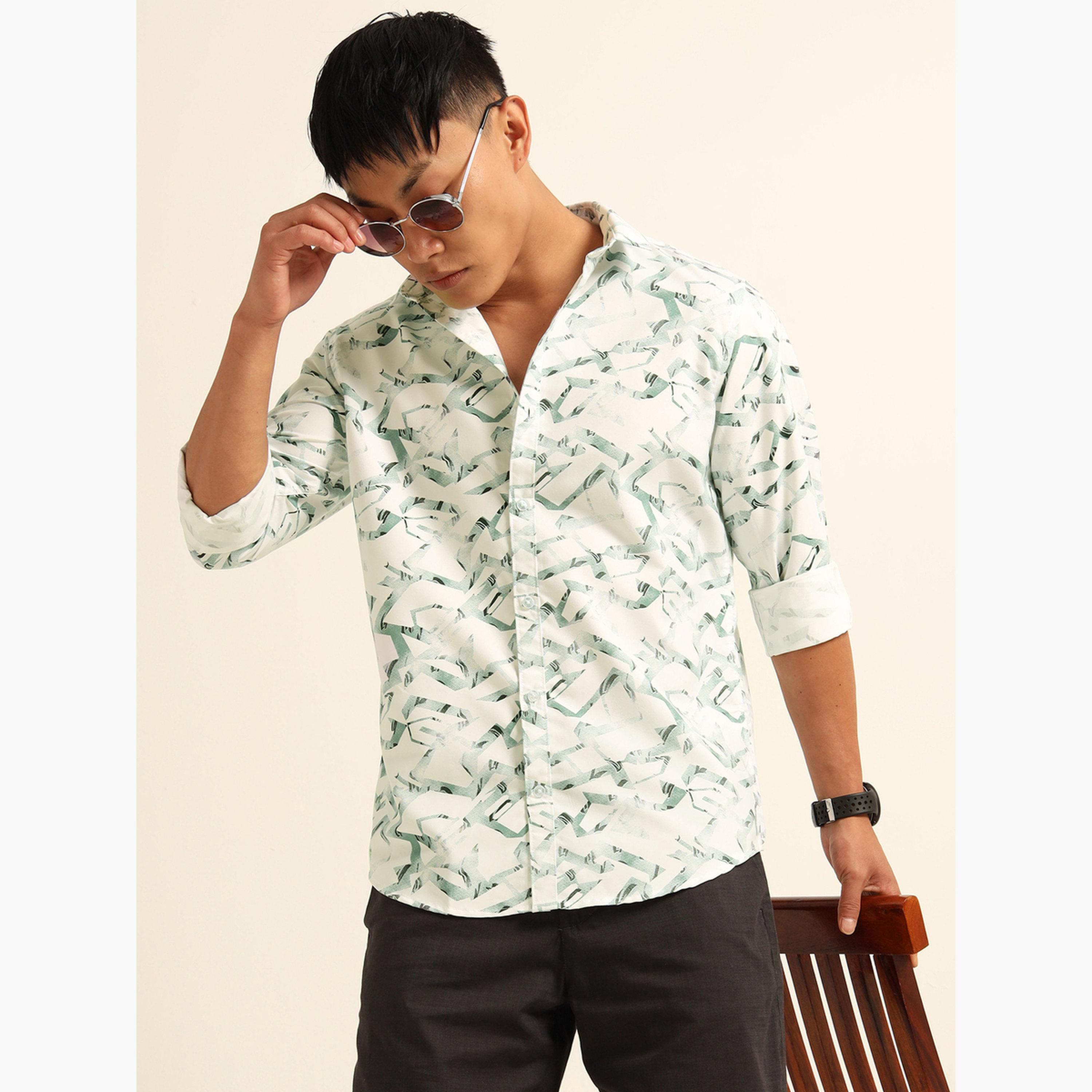 بوشيرت - قميص رجالي كاجوال مطبوع بالكامل لون أخضر-men-clothing-shirts-image-7