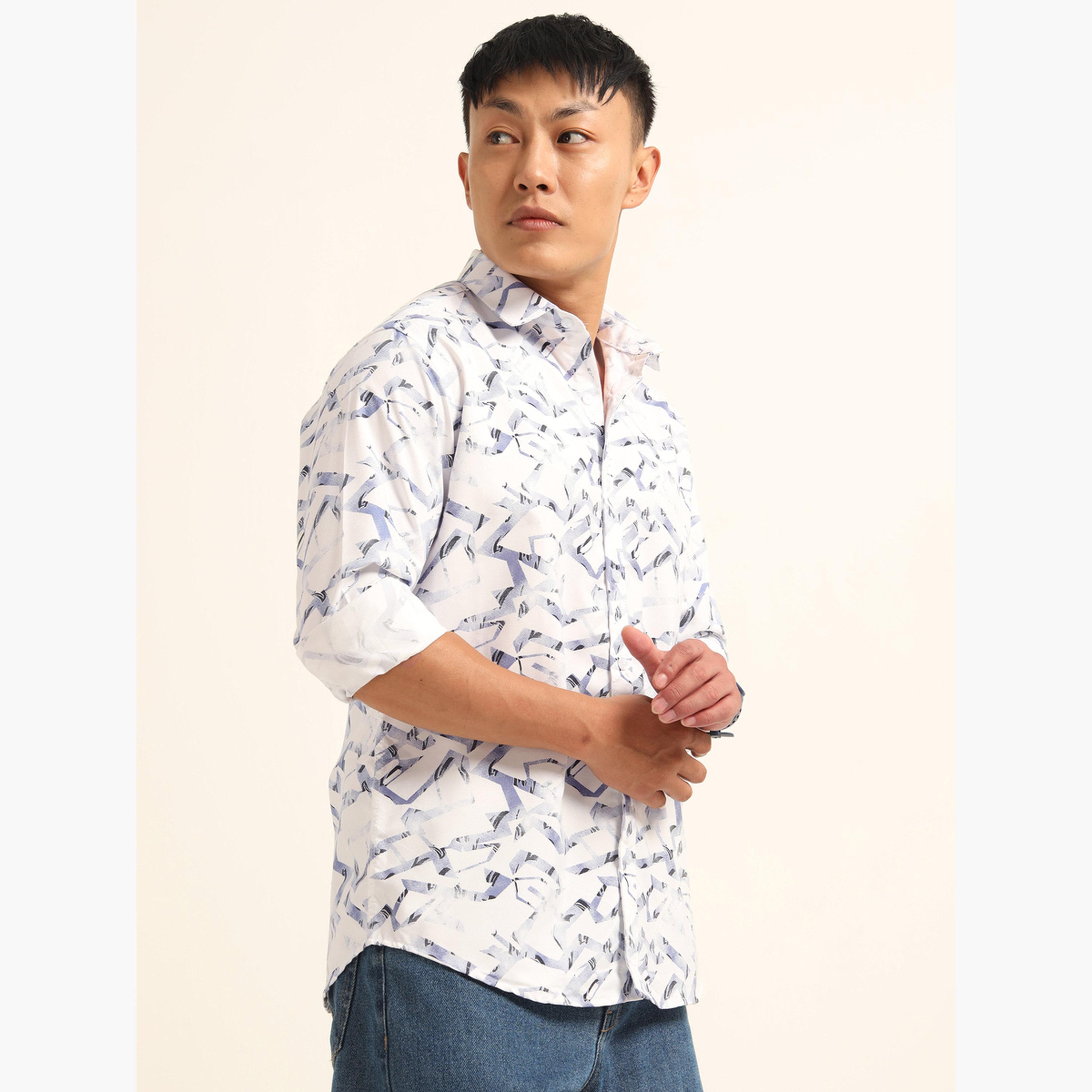 بوشيرت - قميص رجالي كاجوال مطبوع بالكامل لون أبيض-men-clothing-shirts-image-1