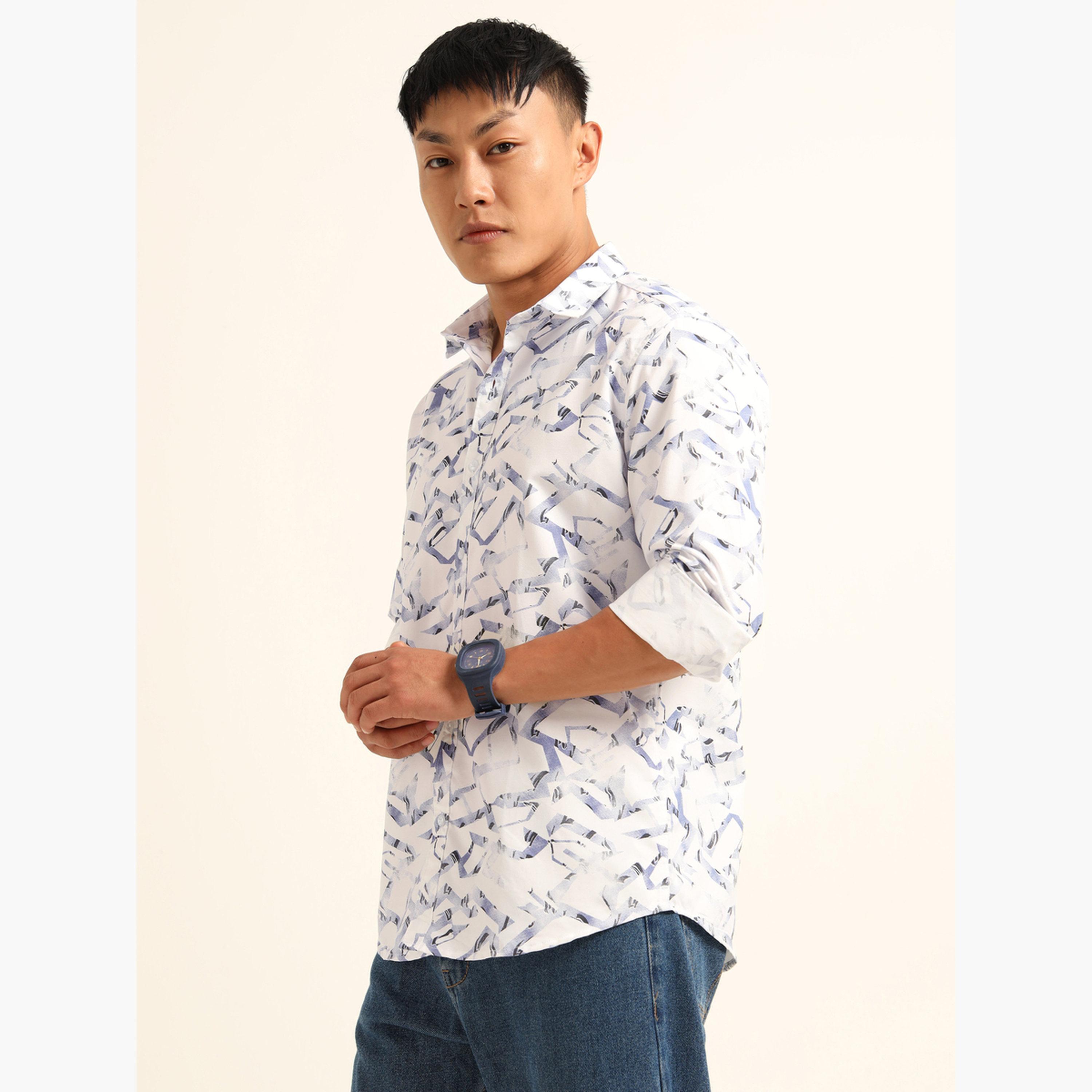 بوشيرت - قميص رجالي كاجوال مطبوع بالكامل لون أبيض-men-clothing-shirts-image-2