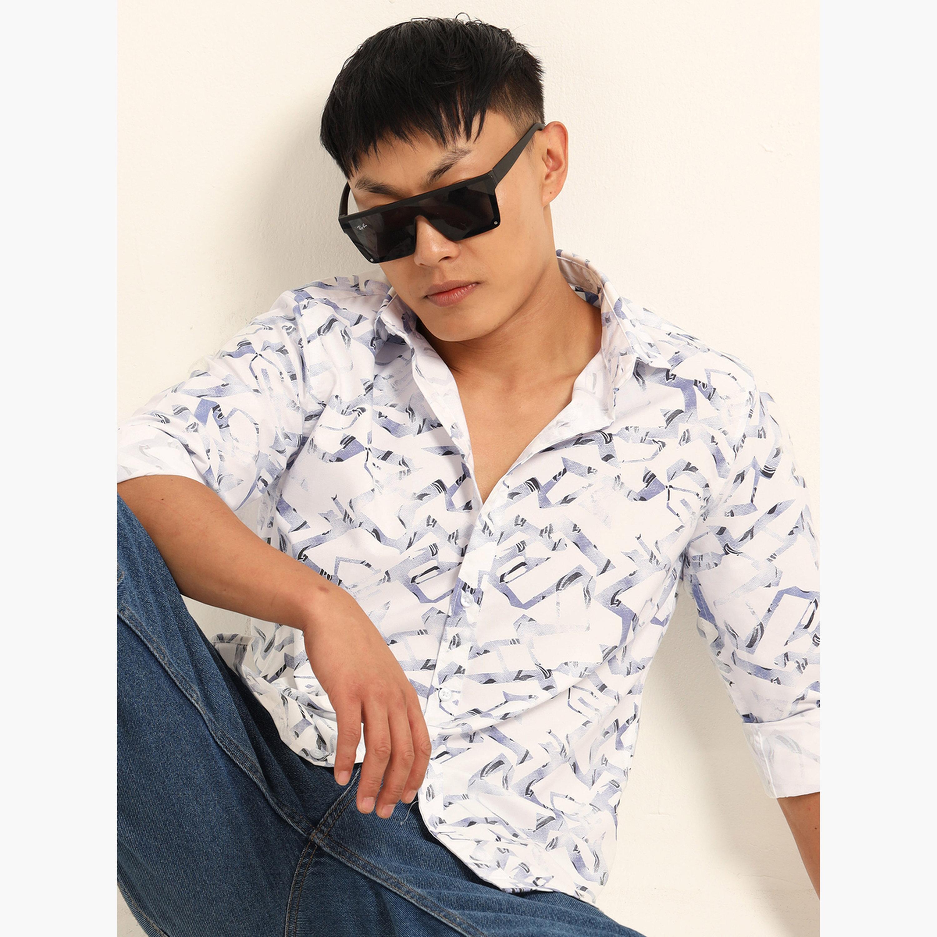بوشيرت - قميص رجالي كاجوال مطبوع بالكامل لون أبيض-men-clothing-shirts-image-3
