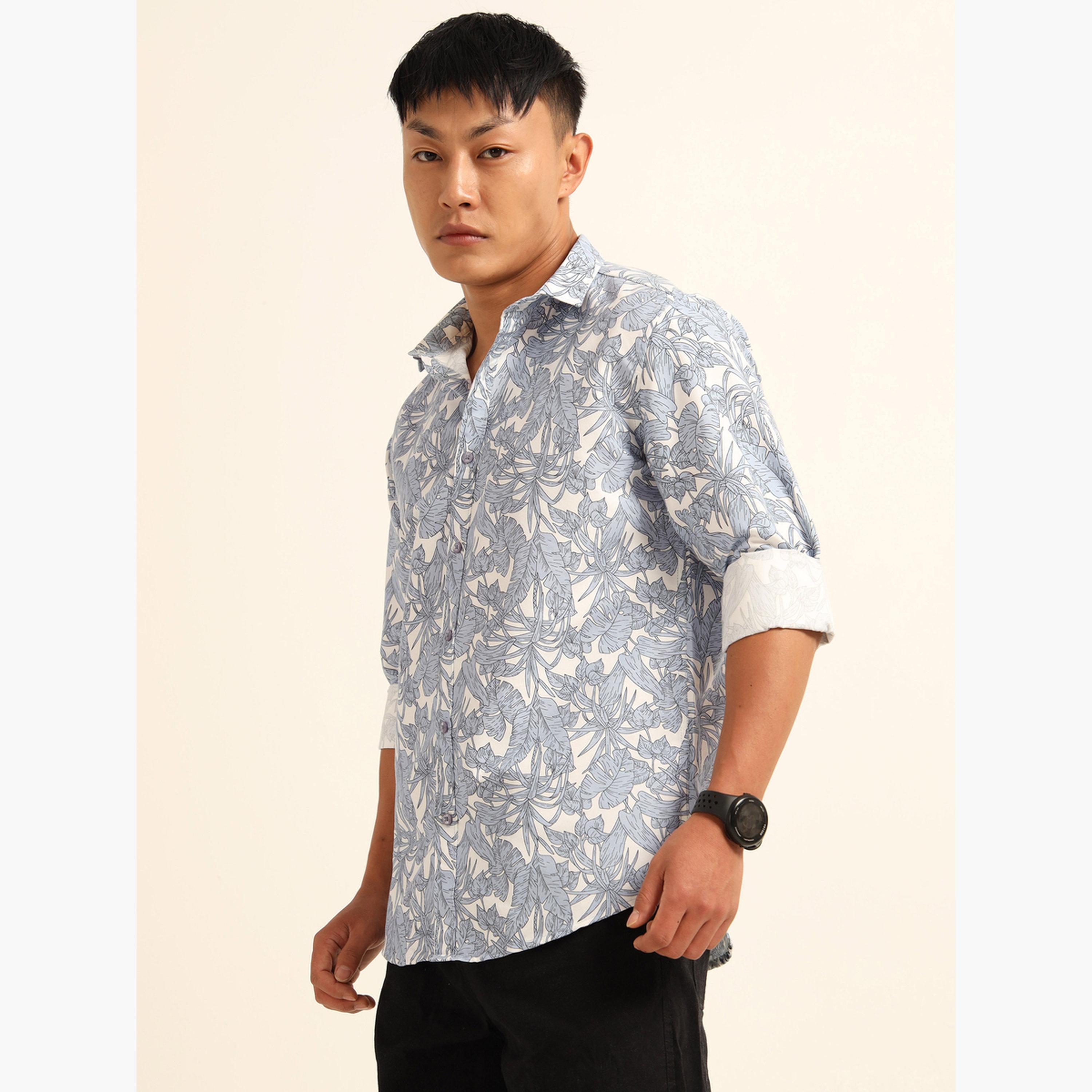بوشيرت - قميص رجالي أزرق اللون بطباعة كاملة وياقة منتشرة-men-clothing-shirts-image-1