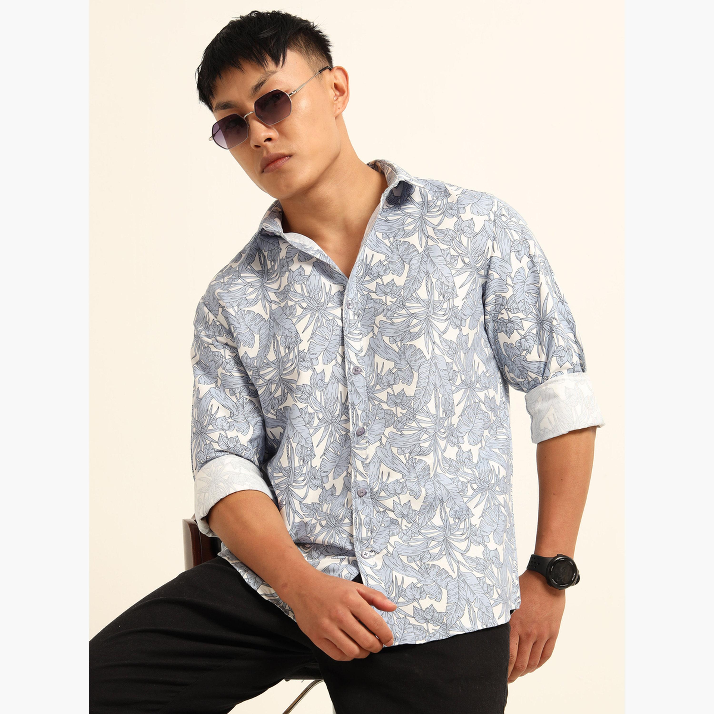 بوشيرت - قميص رجالي أزرق اللون بطباعة كاملة وياقة منتشرة-men-clothing-shirts-image-2