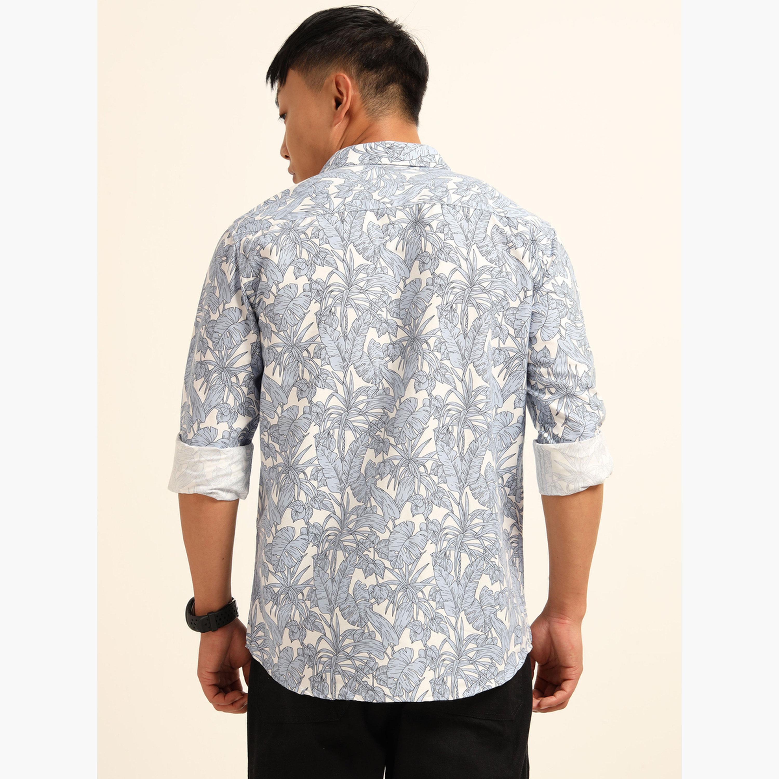 Bushirt Men Blue All Over Print Spread Collar Shirt-men-clothing-shirts-image-4