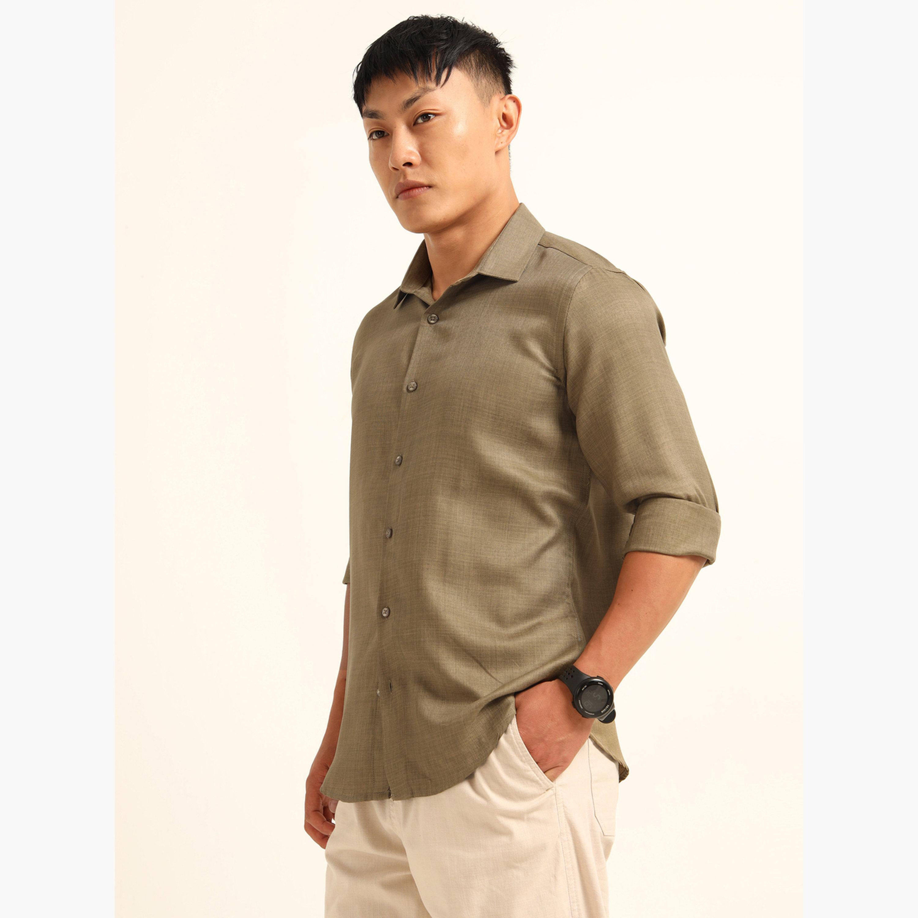 Bushirt Men Olive Classic Casual Shirt-men-clothing-shirts-image-1