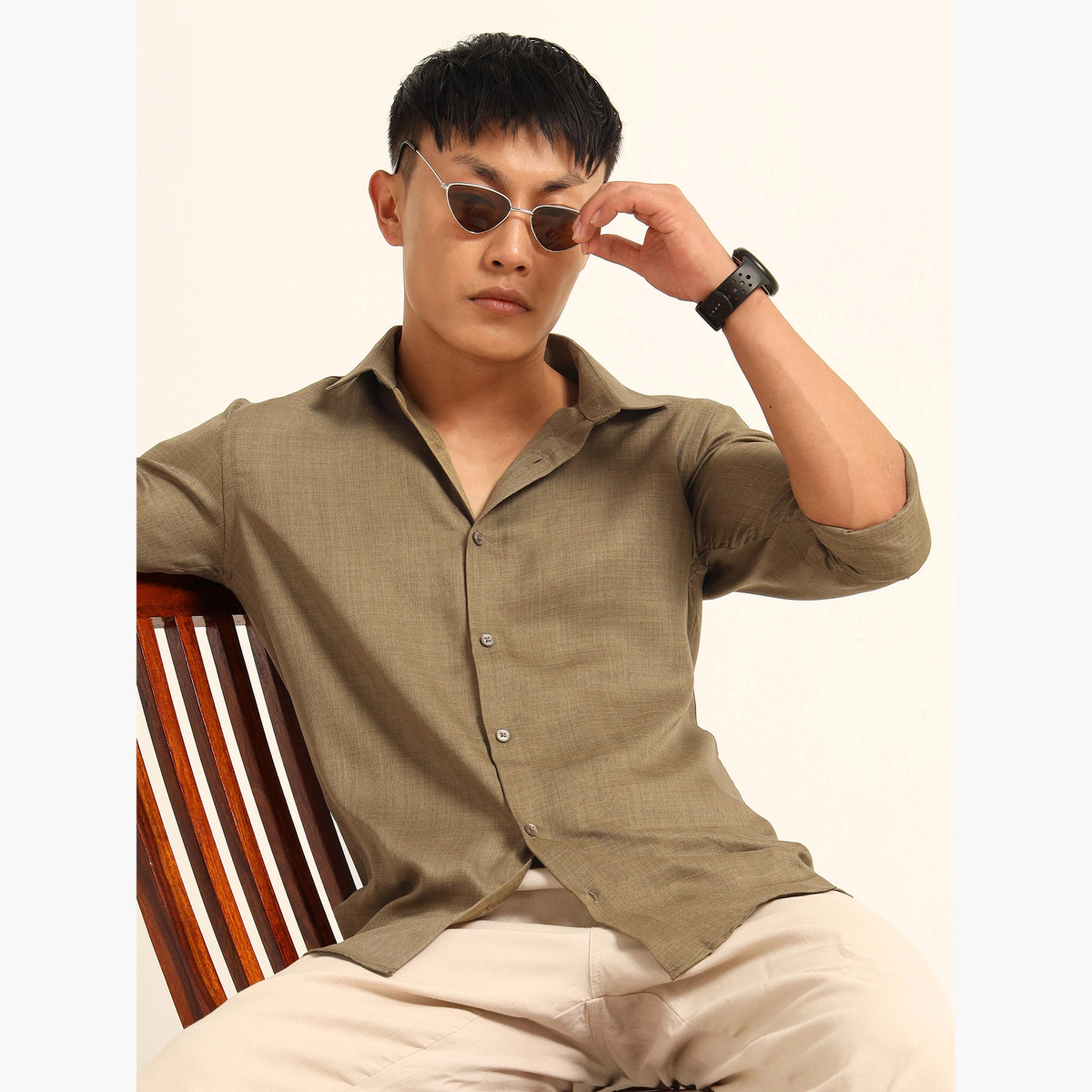 Bushirt Men Olive Classic Casual Shirt-men-clothing-shirts-image-2