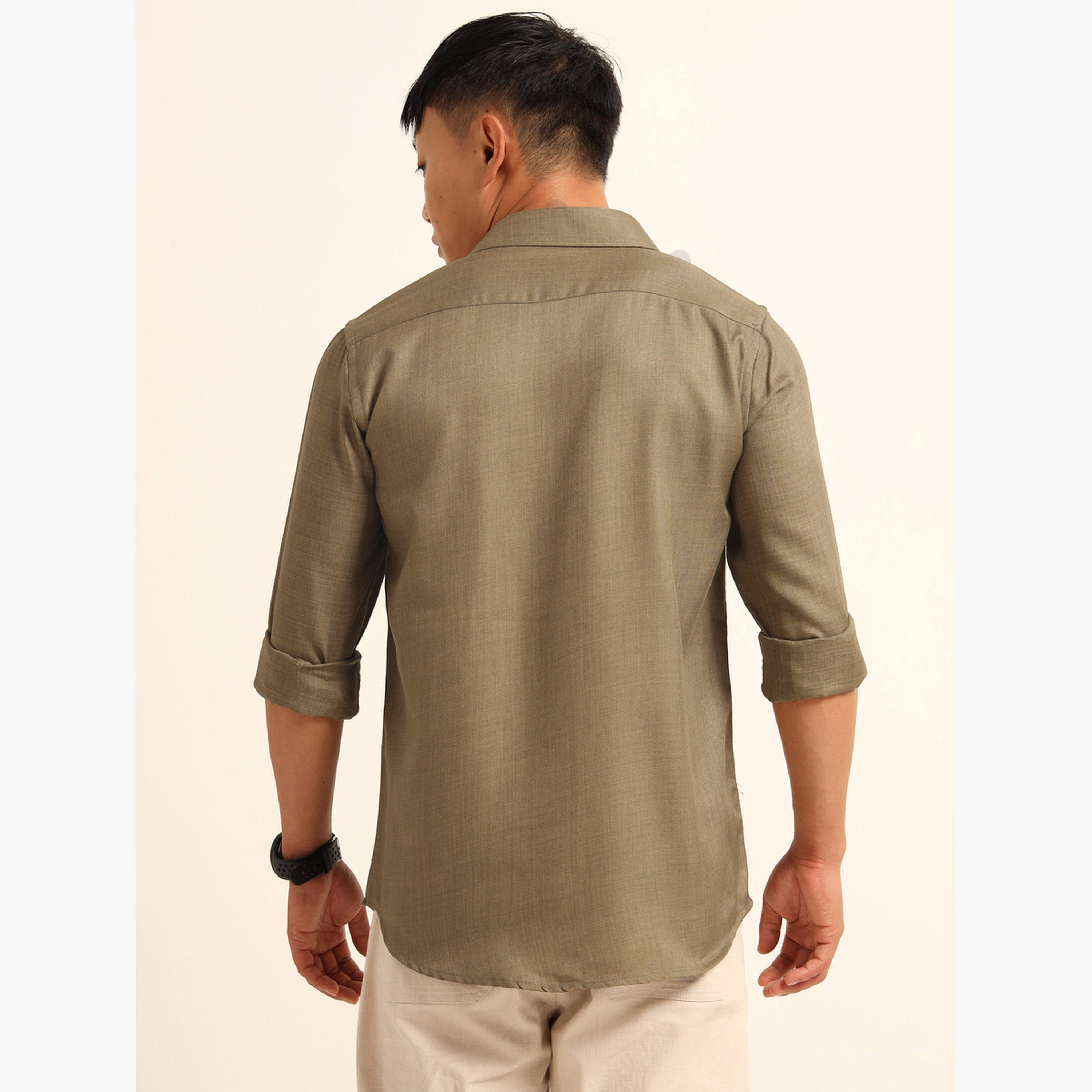 بوشيرت - قميص رجالي كلاسيكي غير رسمي لون زيتوني-men-clothing-shirts-image-4