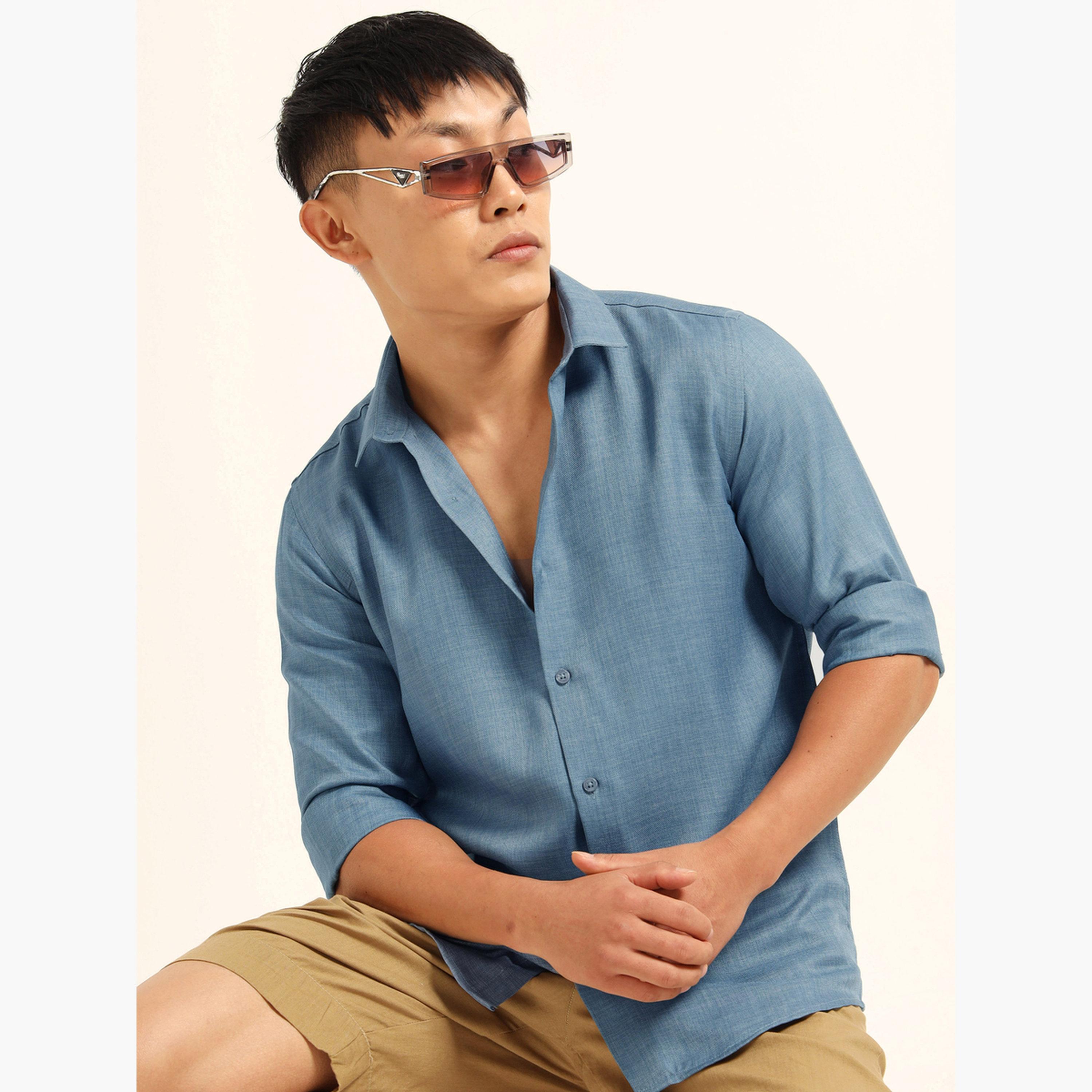 بوشيرت - قميص رجالي كلاسيكي كاجوال أزرق-men-clothing-shirts-image-2