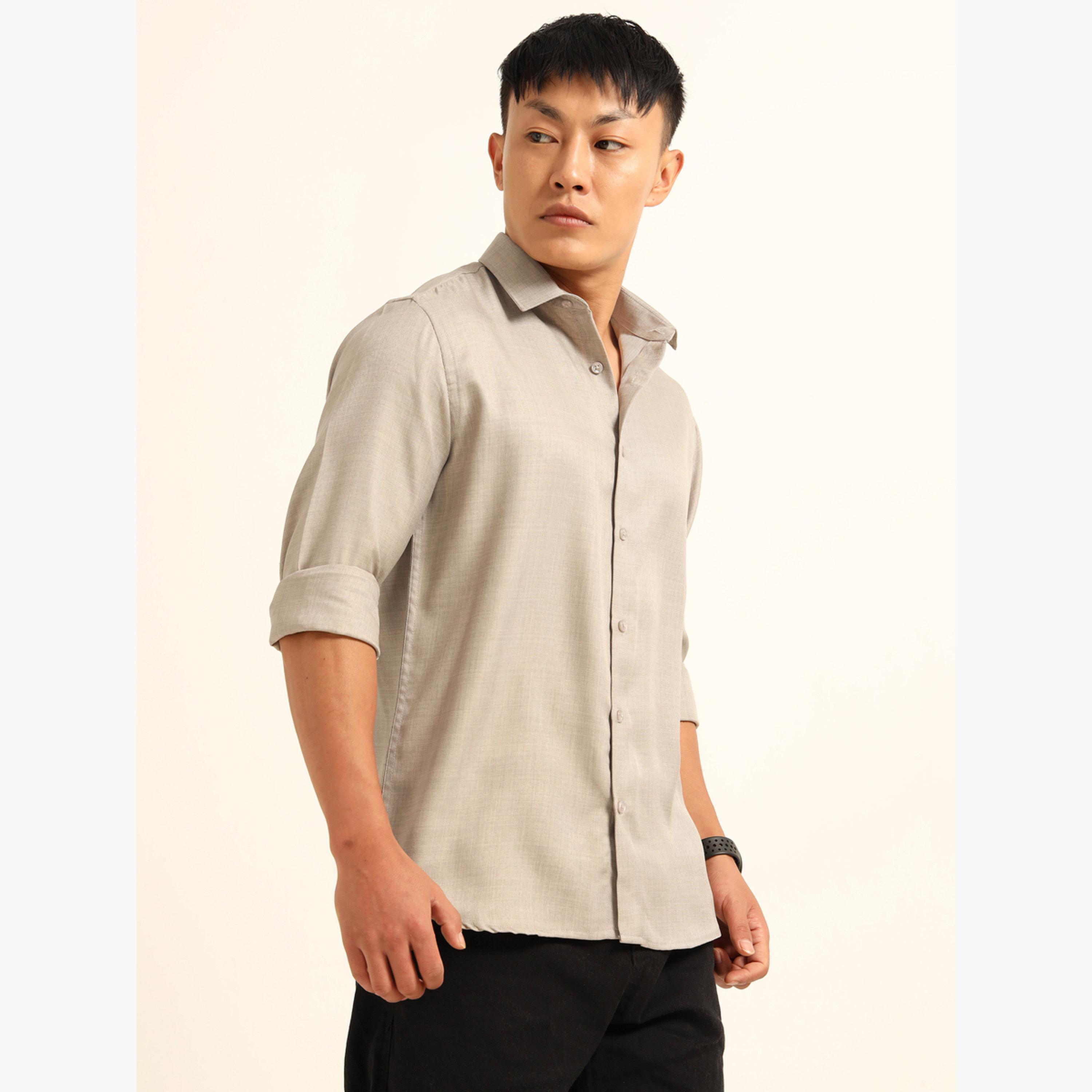 بوشيرت - قميص رجالي كلاسيكي كاجوال لون بيج-men-clothing-shirts-image-1