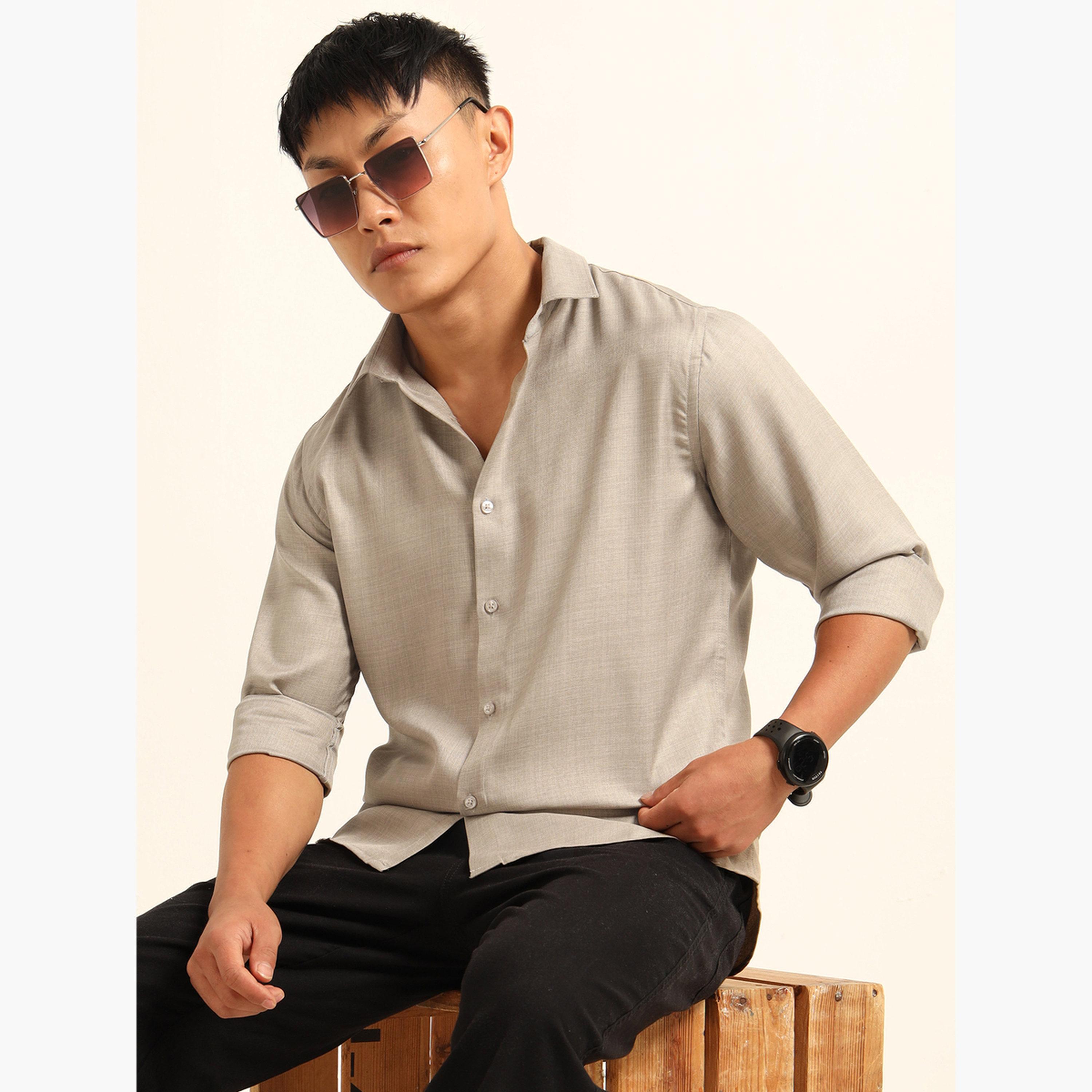 Bushirt Men Beige Classic Casual Shirt-men-clothing-shirts-image-3