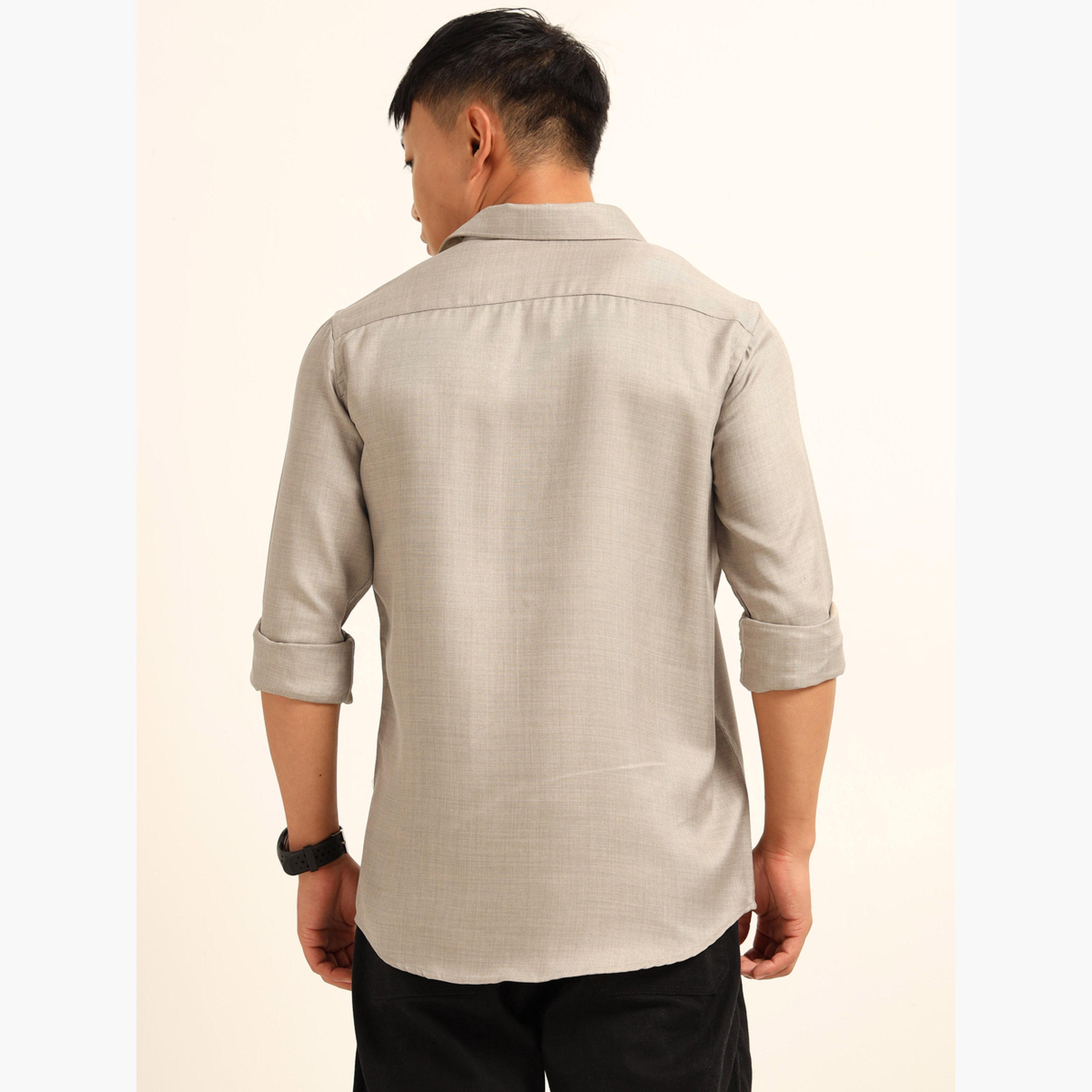 بوشيرت - قميص رجالي كلاسيكي كاجوال لون بيج-men-clothing-shirts-image-4