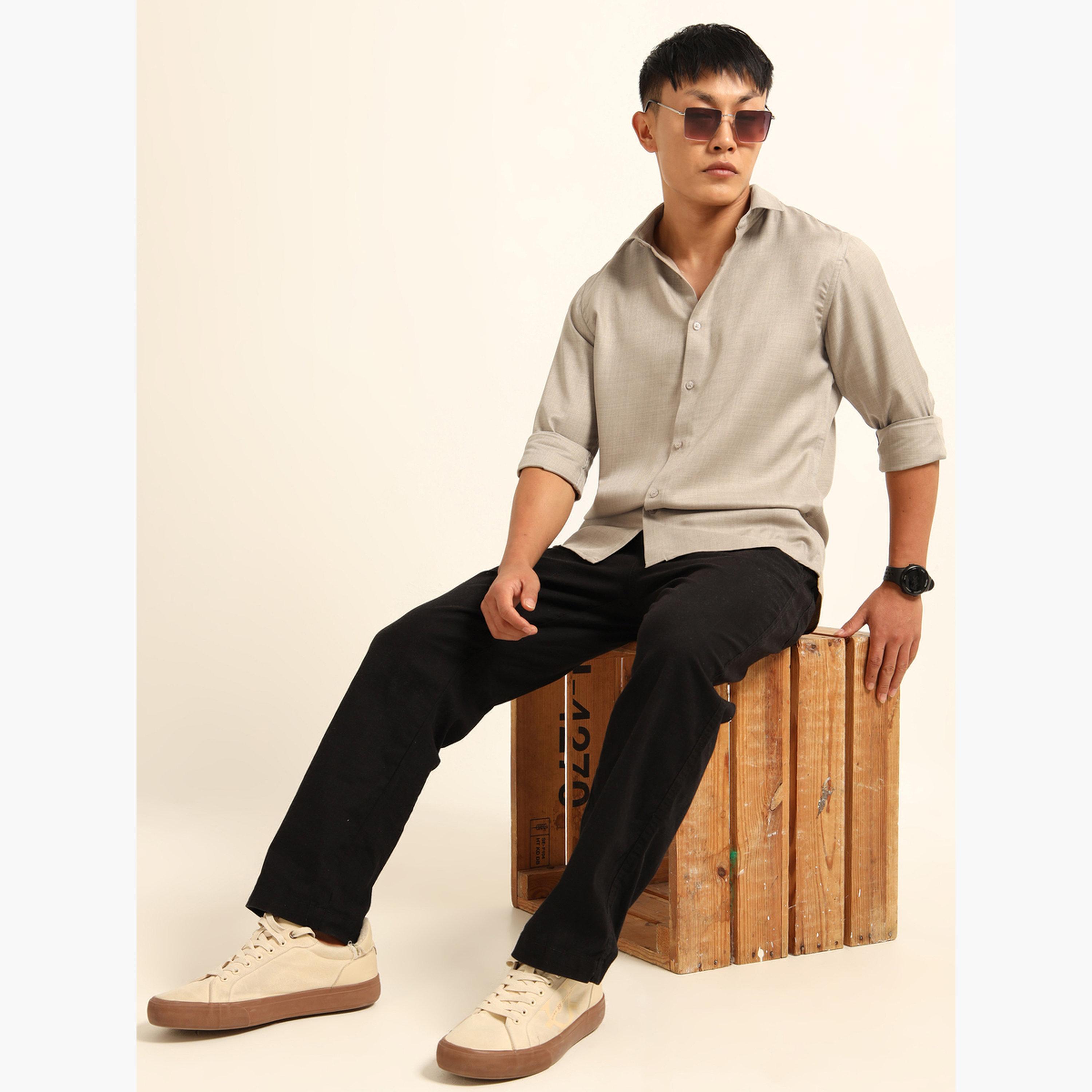 بوشيرت - قميص رجالي كلاسيكي كاجوال لون بيج-men-clothing-shirts-image-6