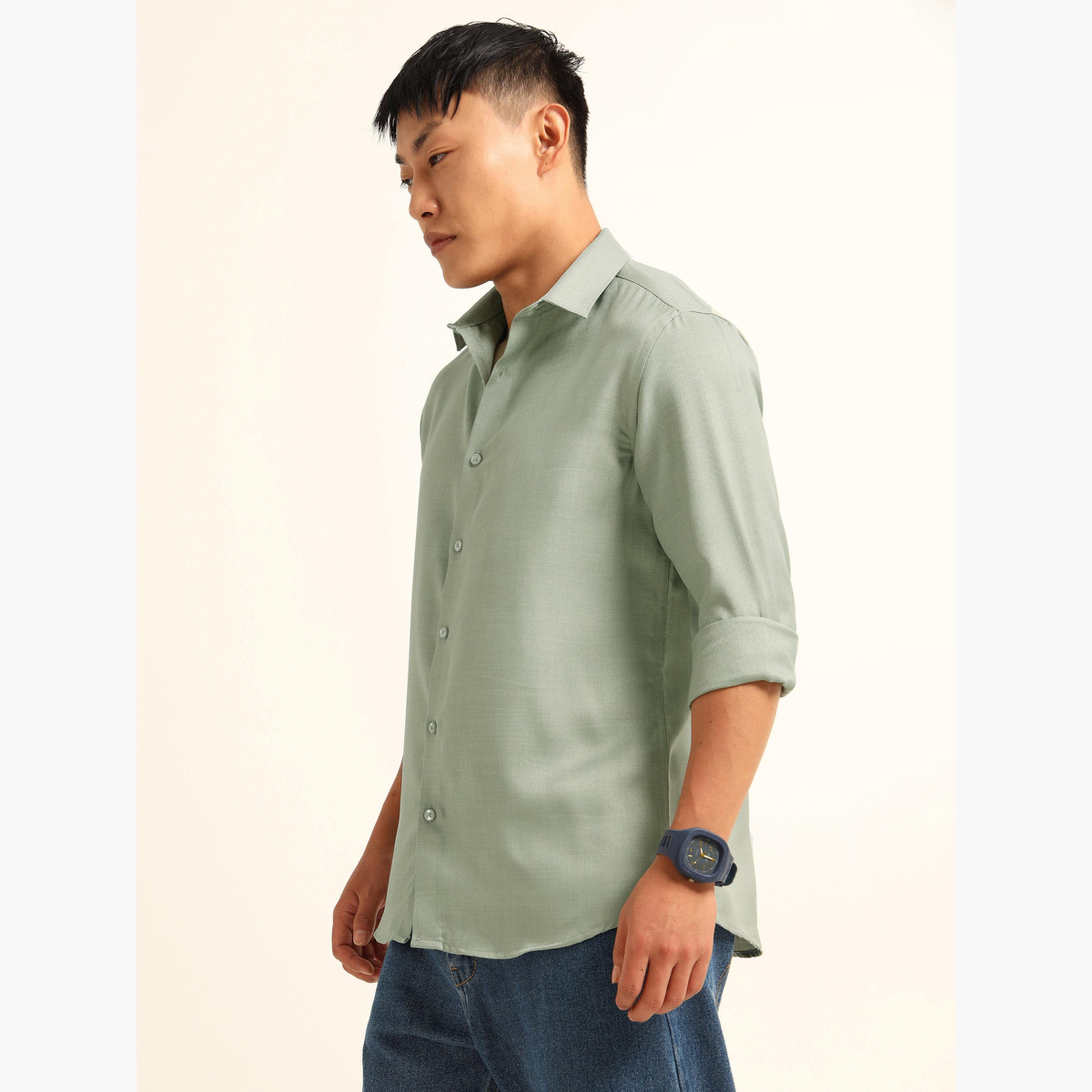 بوشيرت - قميص رجالي كلاسيكي كاجوال لون أخضر-men-clothing-shirts-image-2