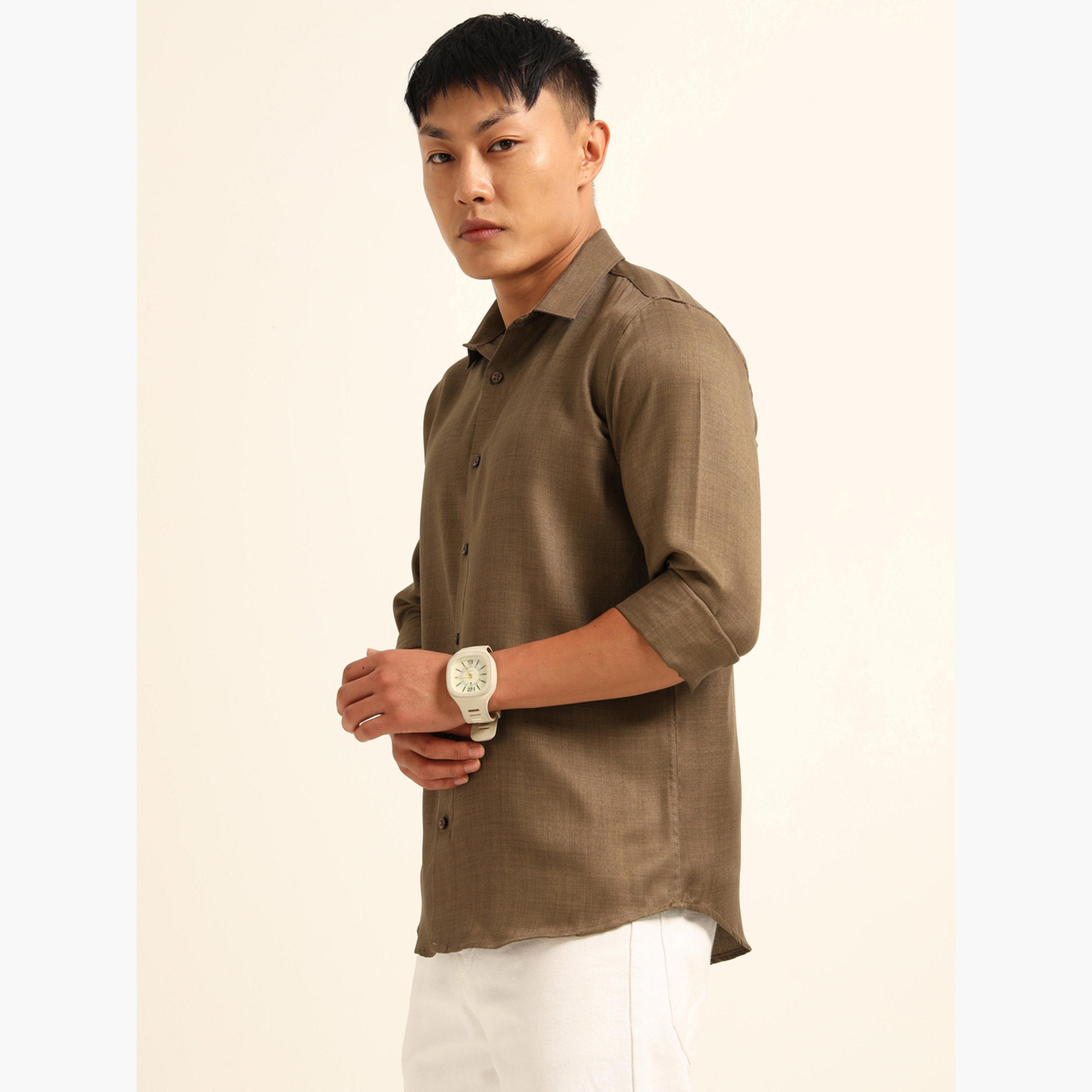 بوشيرت - قميص رجالي بني كلاسيكي كاجوال-men-clothing-shirts-image-2