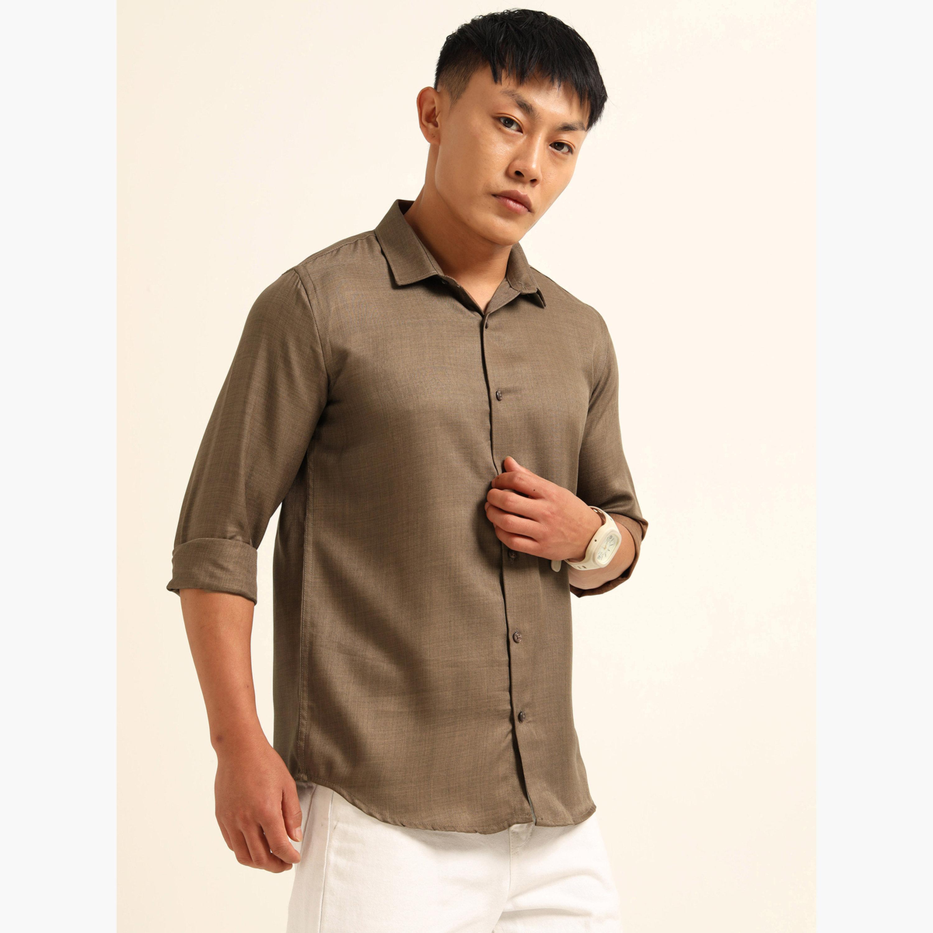 بوشيرت - قميص رجالي بني كلاسيكي كاجوال-men-clothing-shirts-image-3