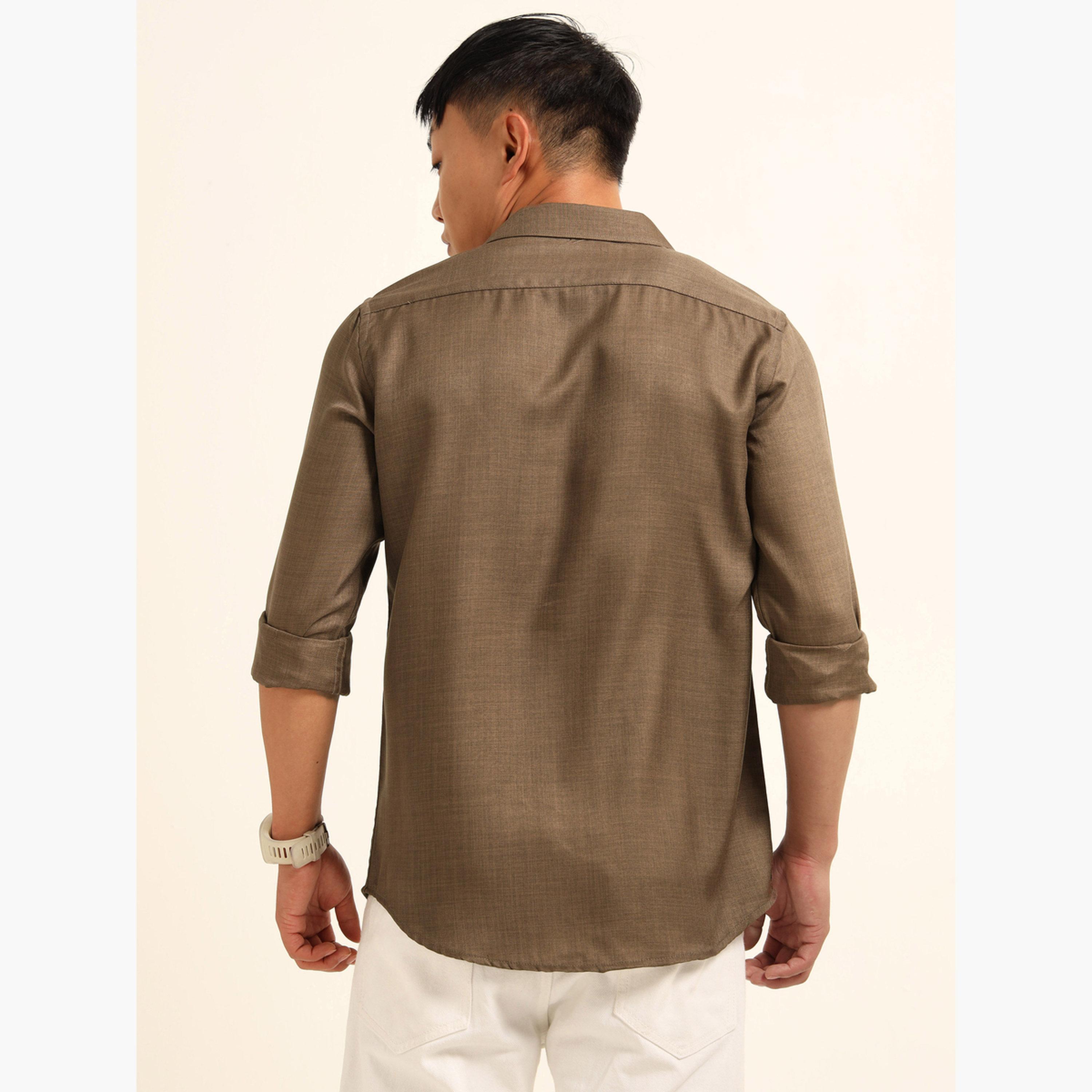 بوشيرت - قميص رجالي بني كلاسيكي كاجوال-men-clothing-shirts-image-4