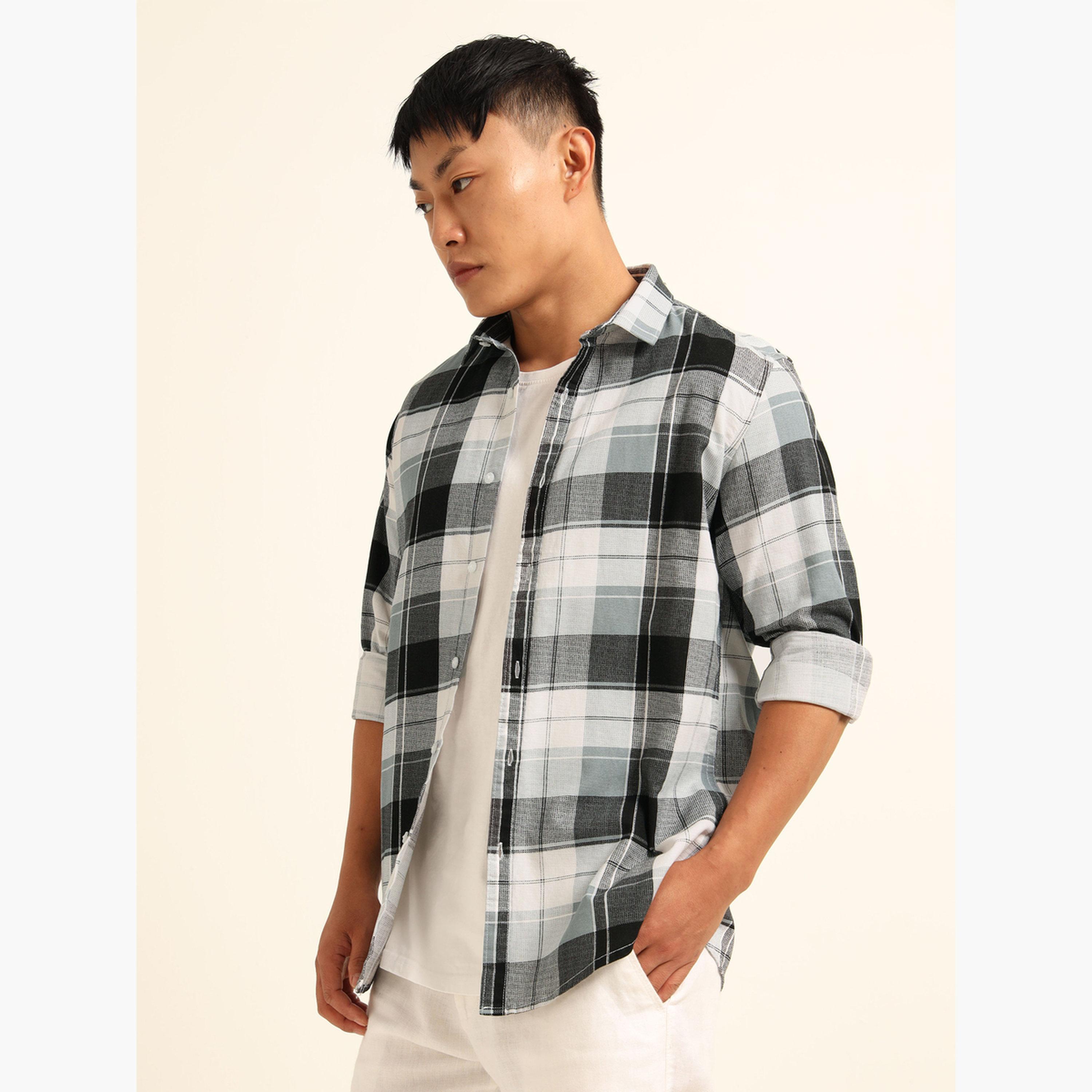 بوشيرت - قميص رجالي رمادي منقوش كاجوال-men-clothing-shirts-image-1