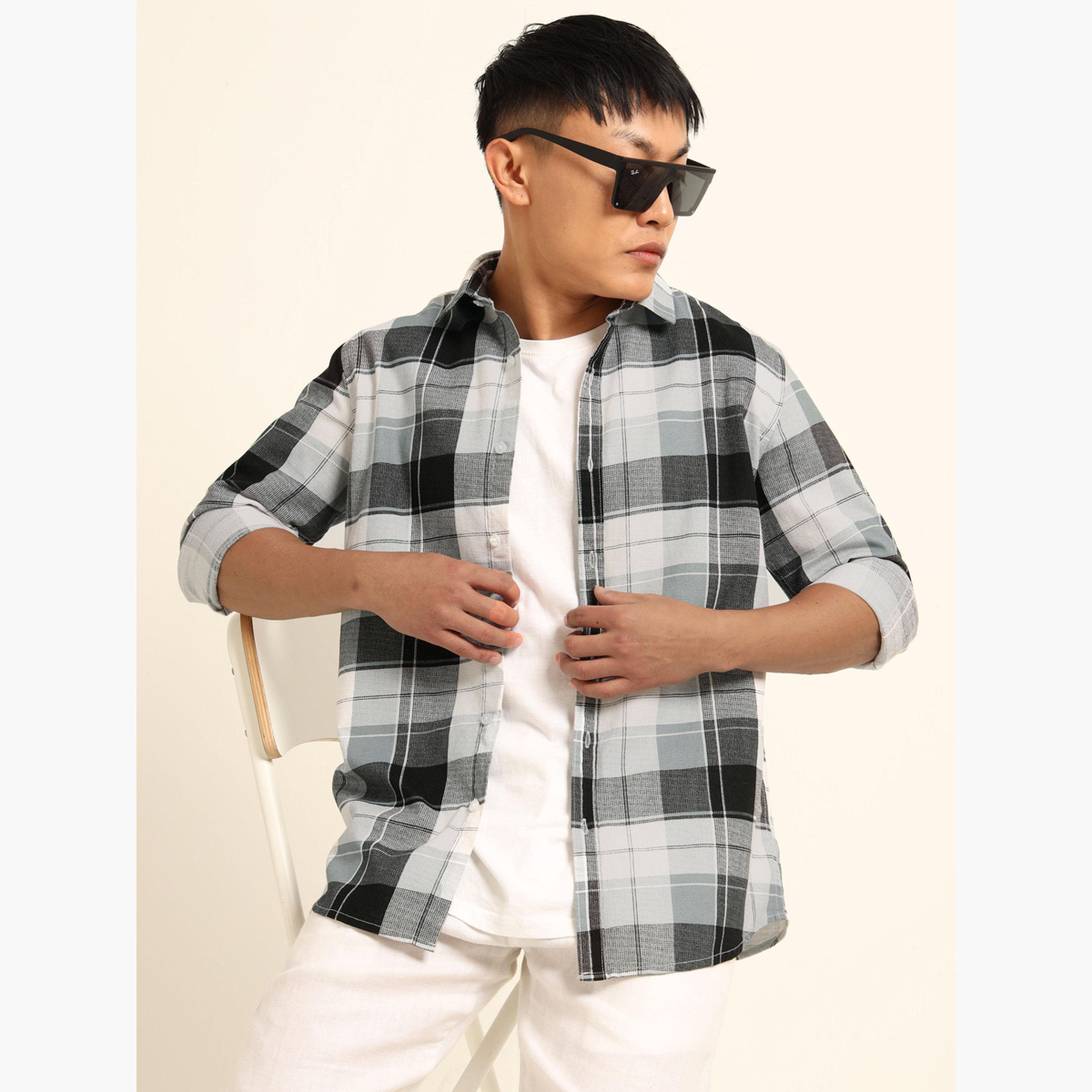بوشيرت - قميص رجالي رمادي منقوش كاجوال-men-clothing-shirts-image-2