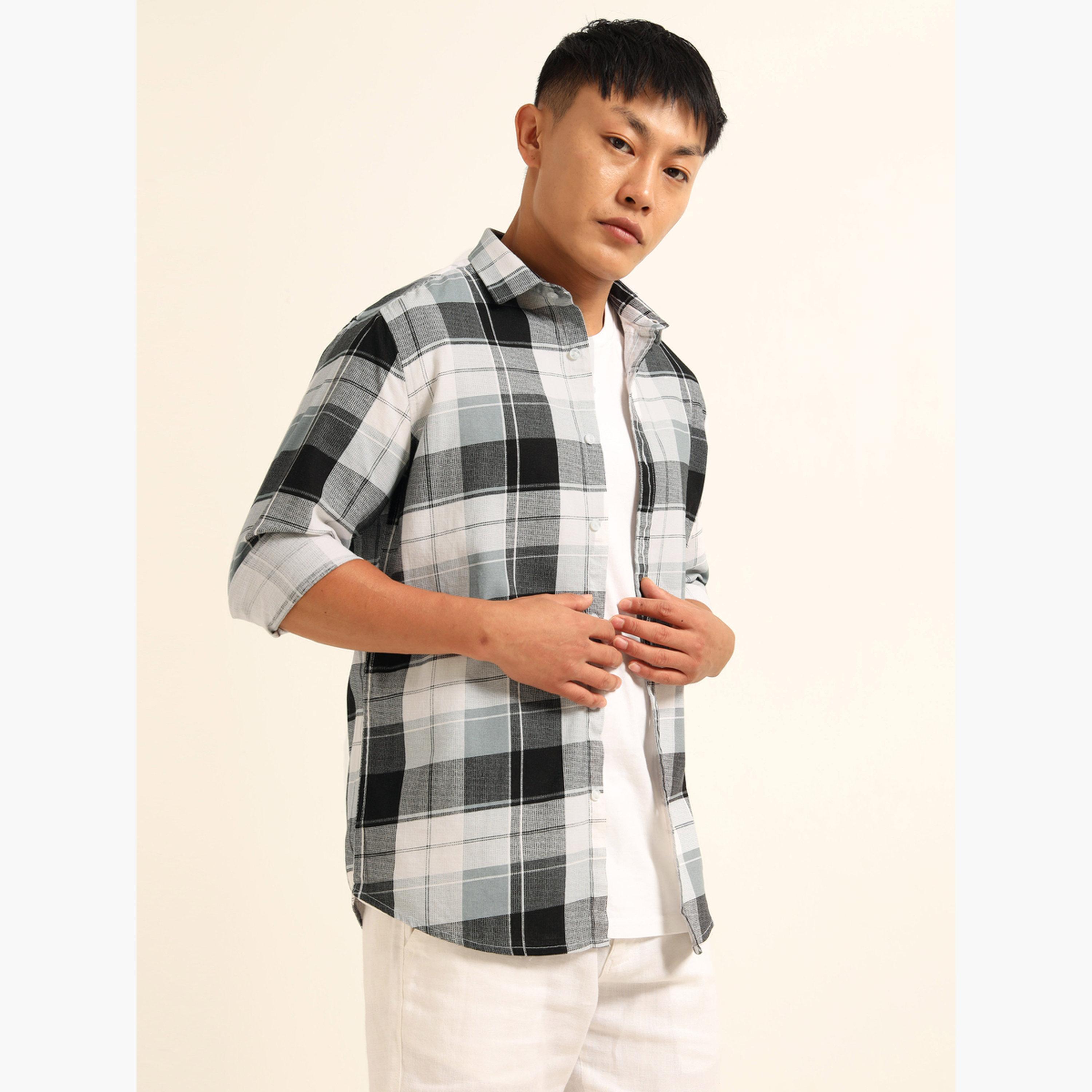 بوشيرت - قميص رجالي رمادي منقوش كاجوال-men-clothing-shirts-image-3