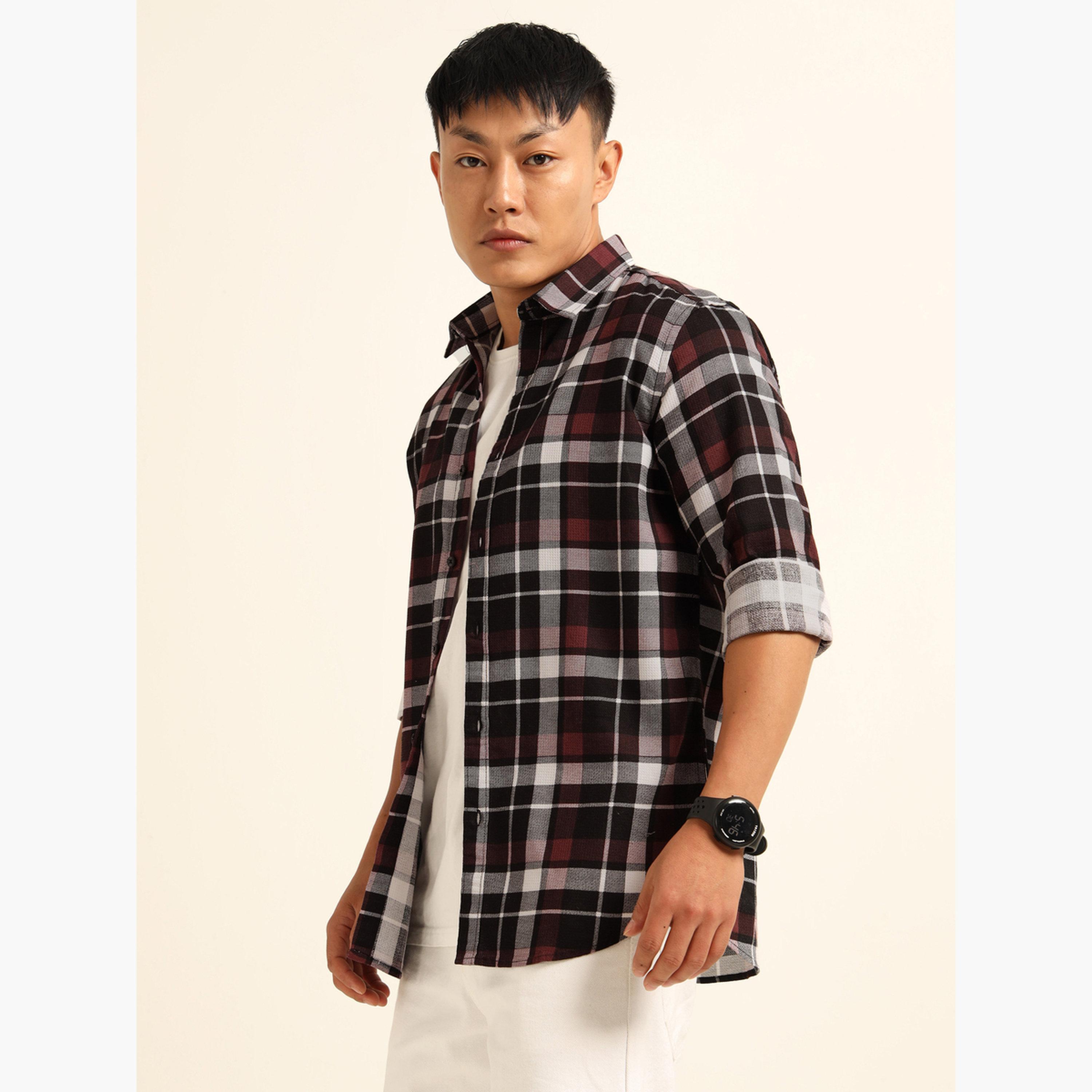 Bushirt Men Maroon Checked Flannel Shirt-men-clothing-shirts-image-1