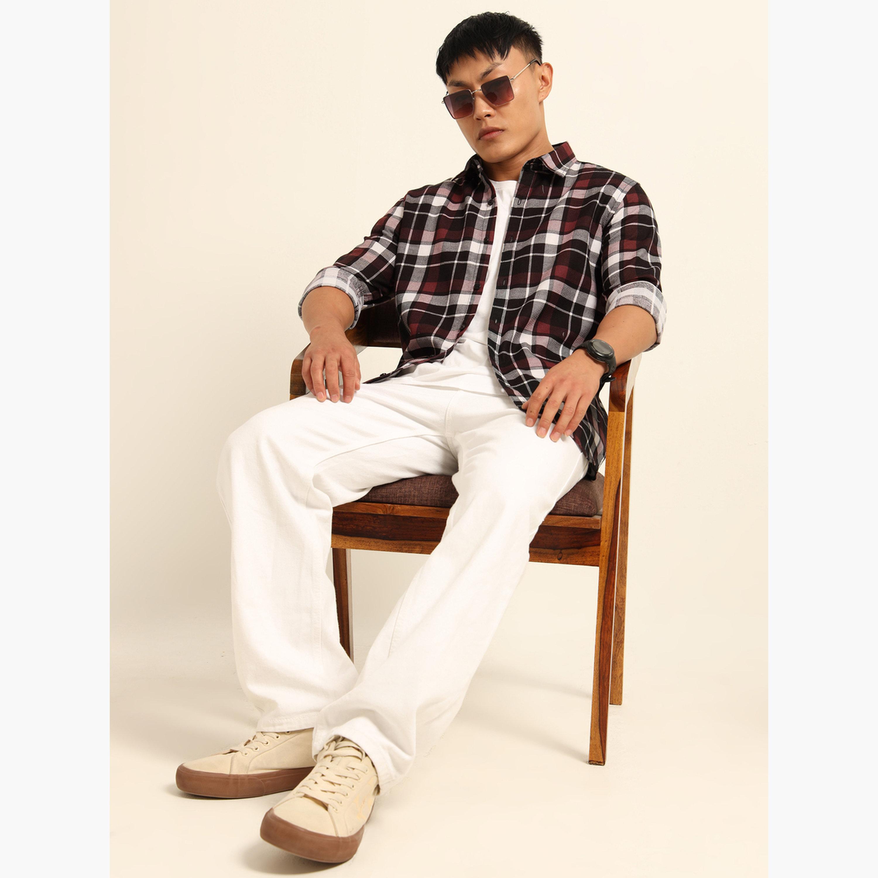 بوشيرت - قميص رجالي من الفلانيل منقوش لون عنابي-men-clothing-shirts-image-7