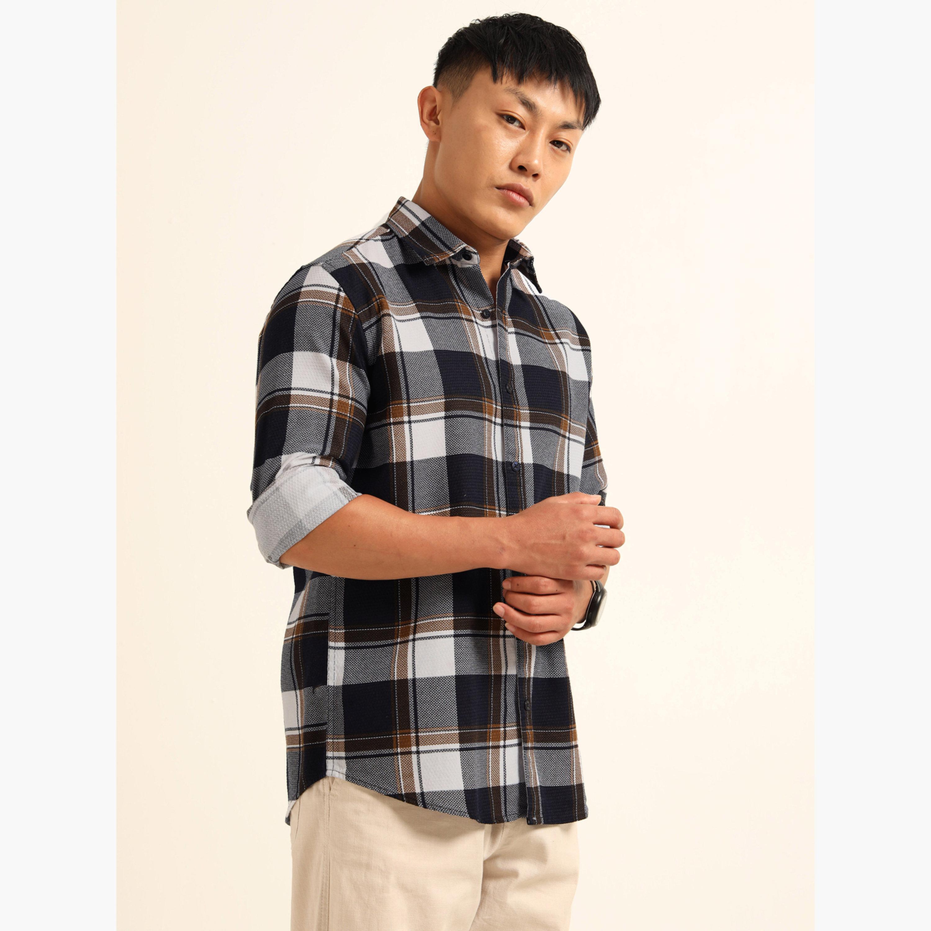 Bushirt Men Black Checked Slim Collar Shirt-men-clothing-shirts-image-3