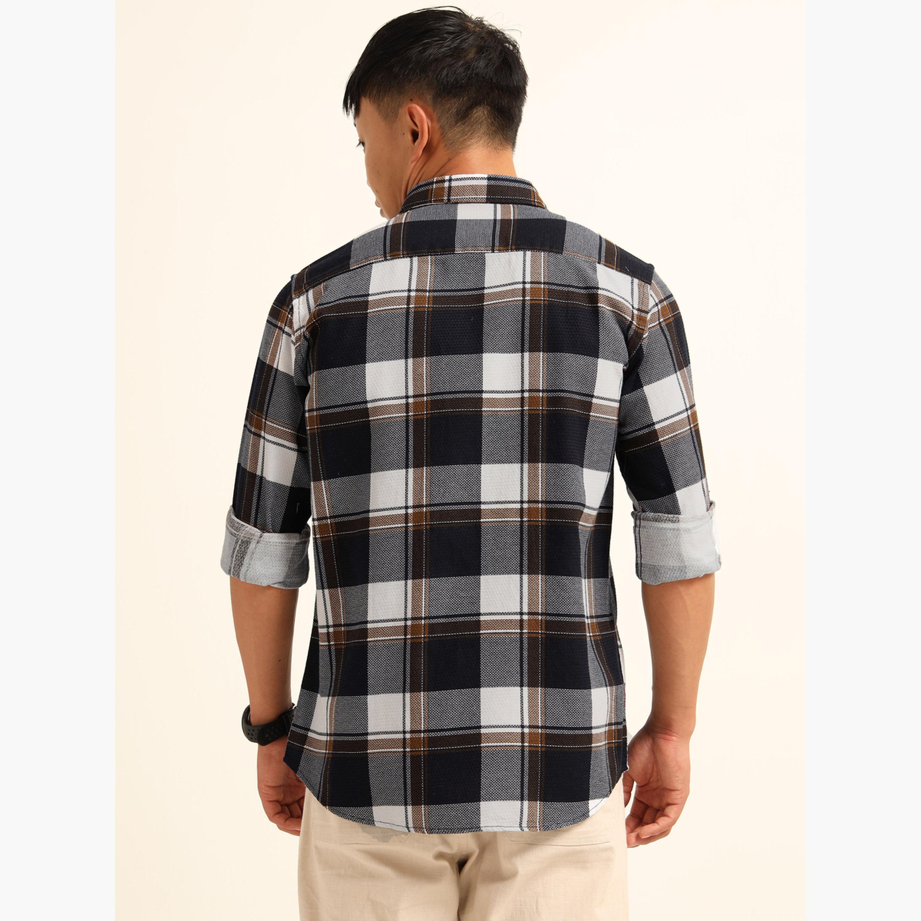 Bushirt Men Black Checked Slim Collar Shirt-men-clothing-shirts-image-4