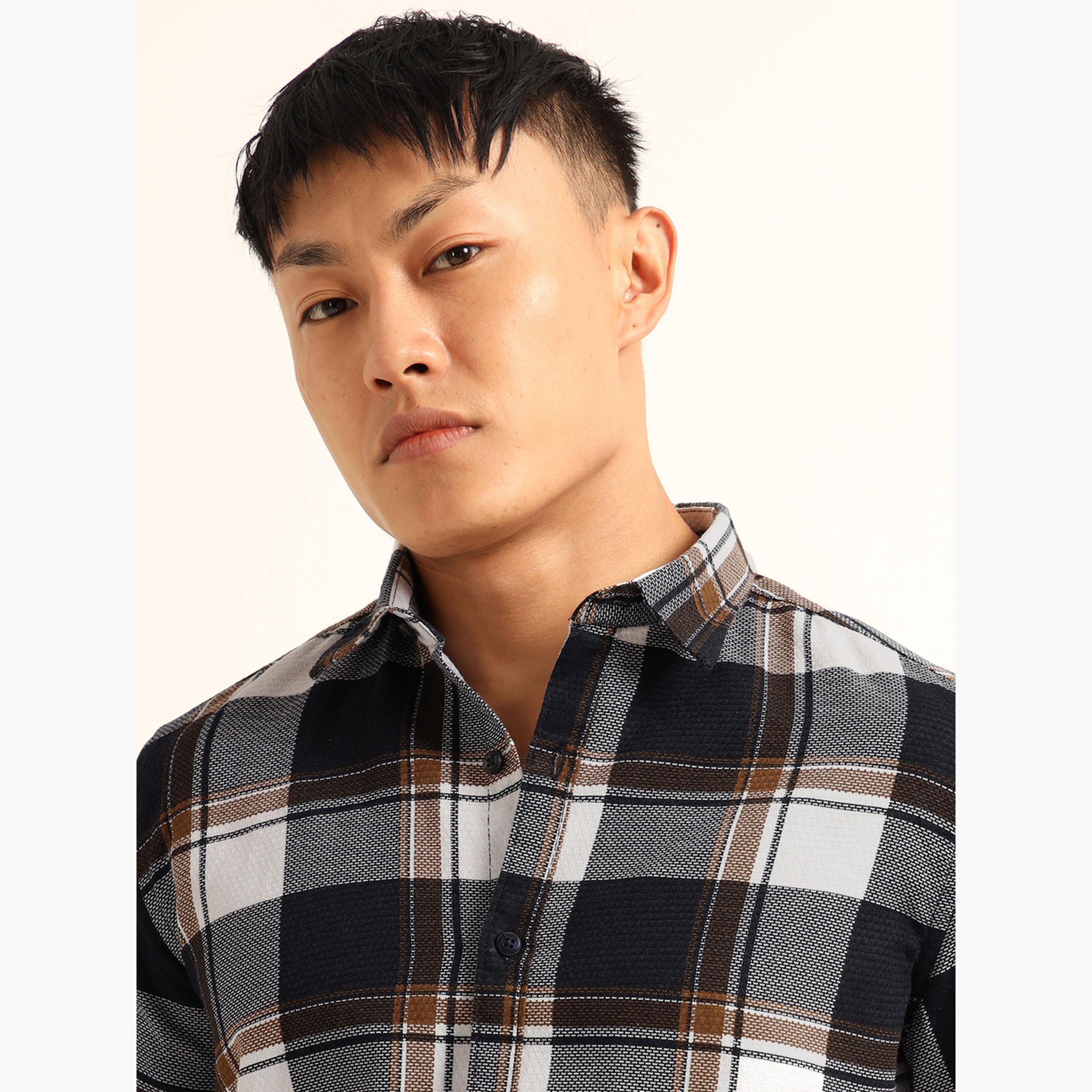 Bushirt Men Black Checked Slim Collar Shirt-men-clothing-shirts-image-5