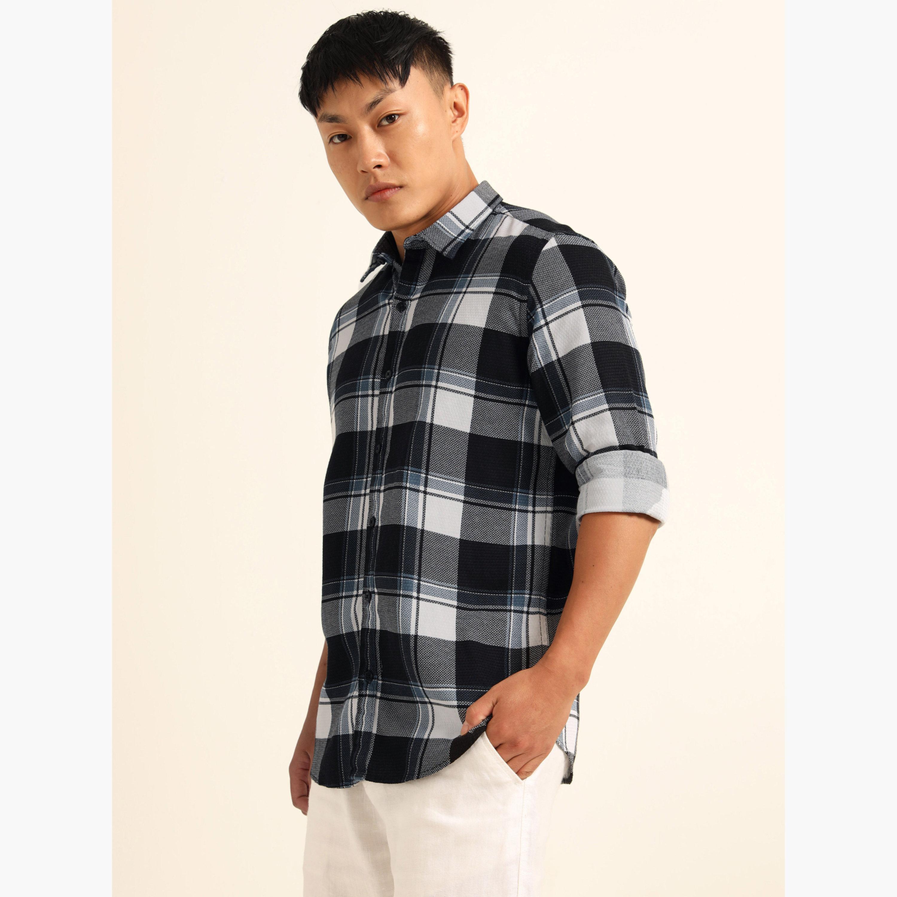 Bushirt Men Black Checked Casual Shirt-men-clothing-shirts-image-1