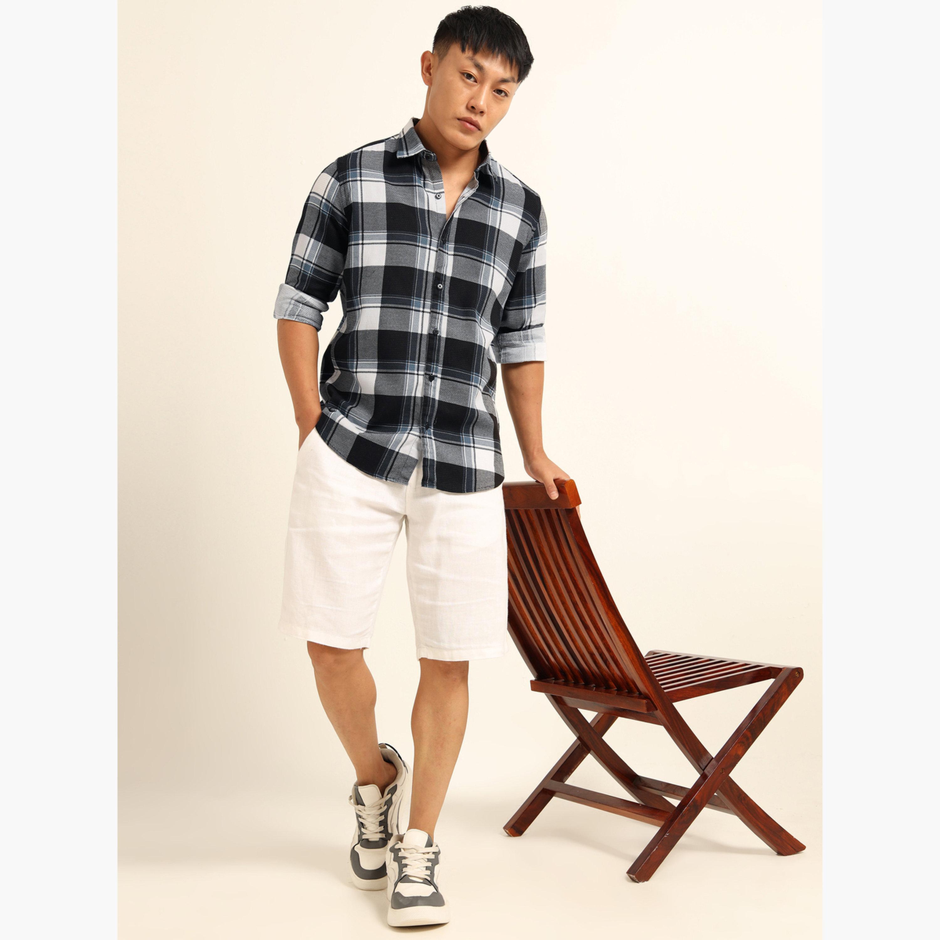 بوشيرت - قميص رجالي كاجوال منقوش لون أسود-men-clothing-shirts-image-7