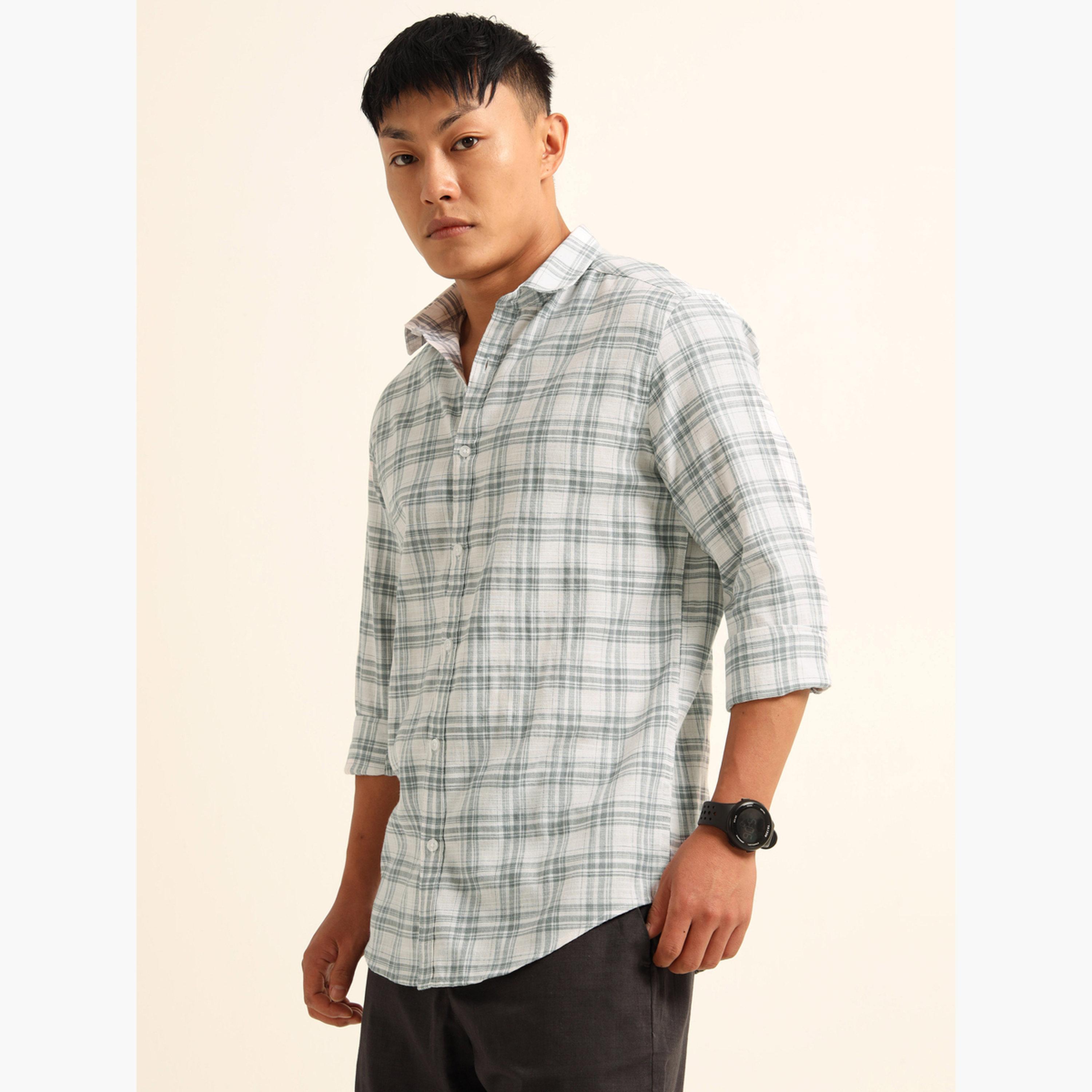 بوشيرت - قميص رجالي أبيض منقوش بياقة واسعة-men-clothing-shirts-image-2