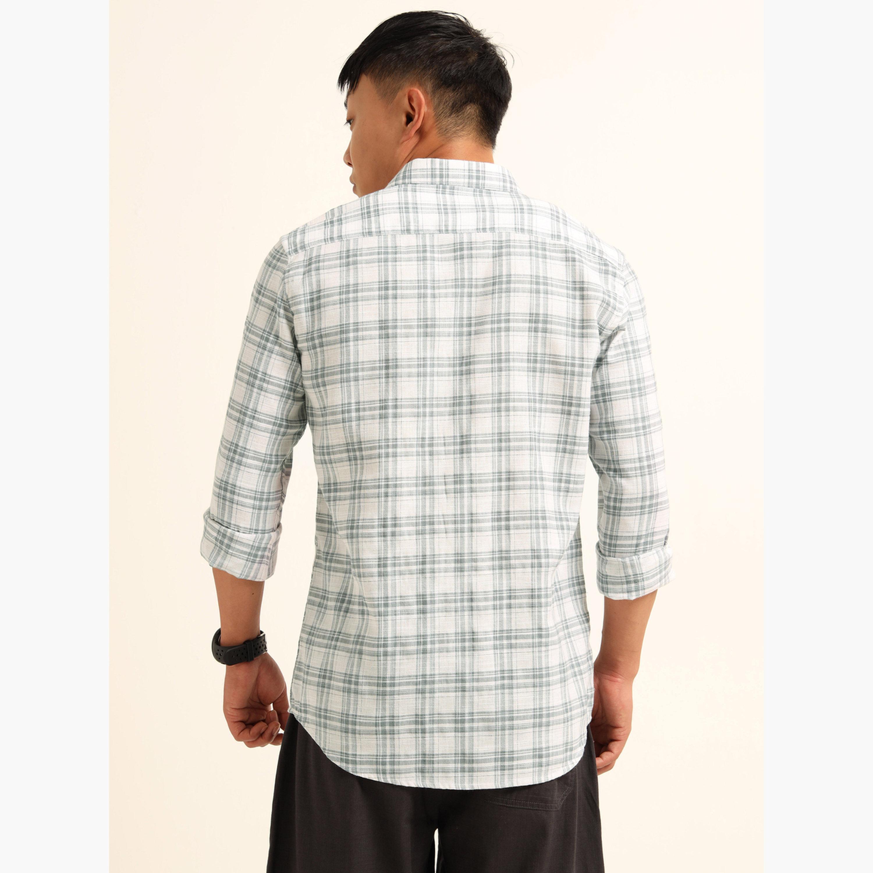 Bushirt Men White Checked Spread Collar Shirt-men-clothing-shirts-image-4