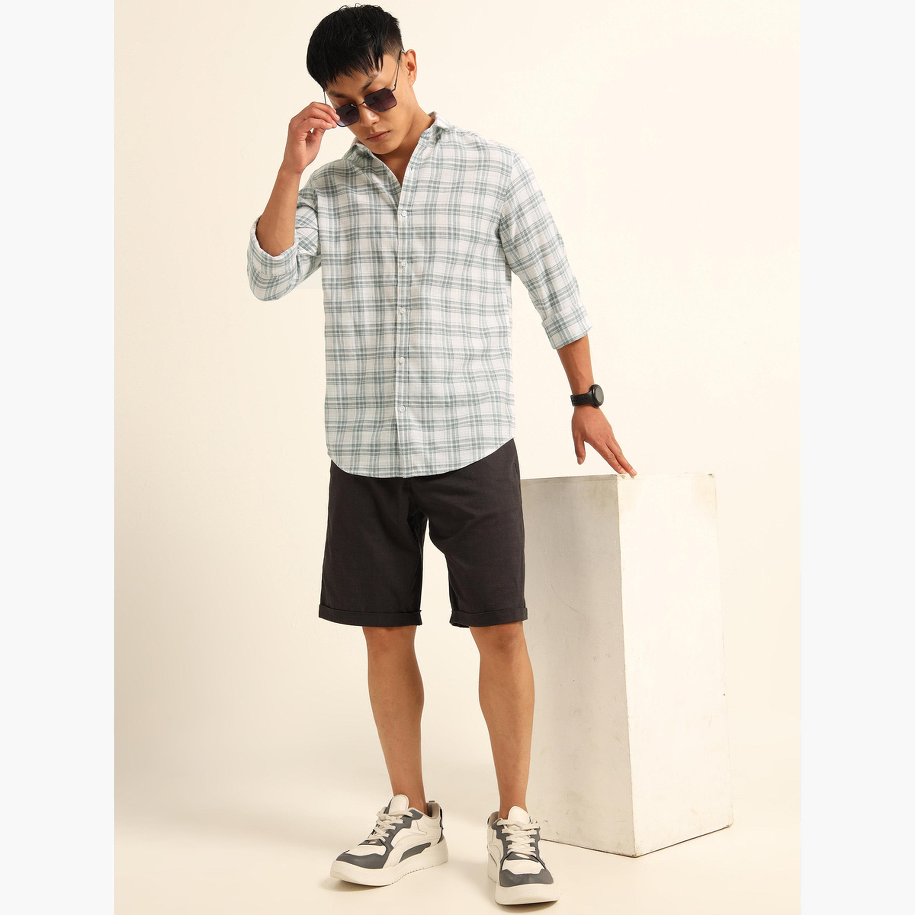 Bushirt Men White Checked Spread Collar Shirt-men-clothing-shirts-image-6