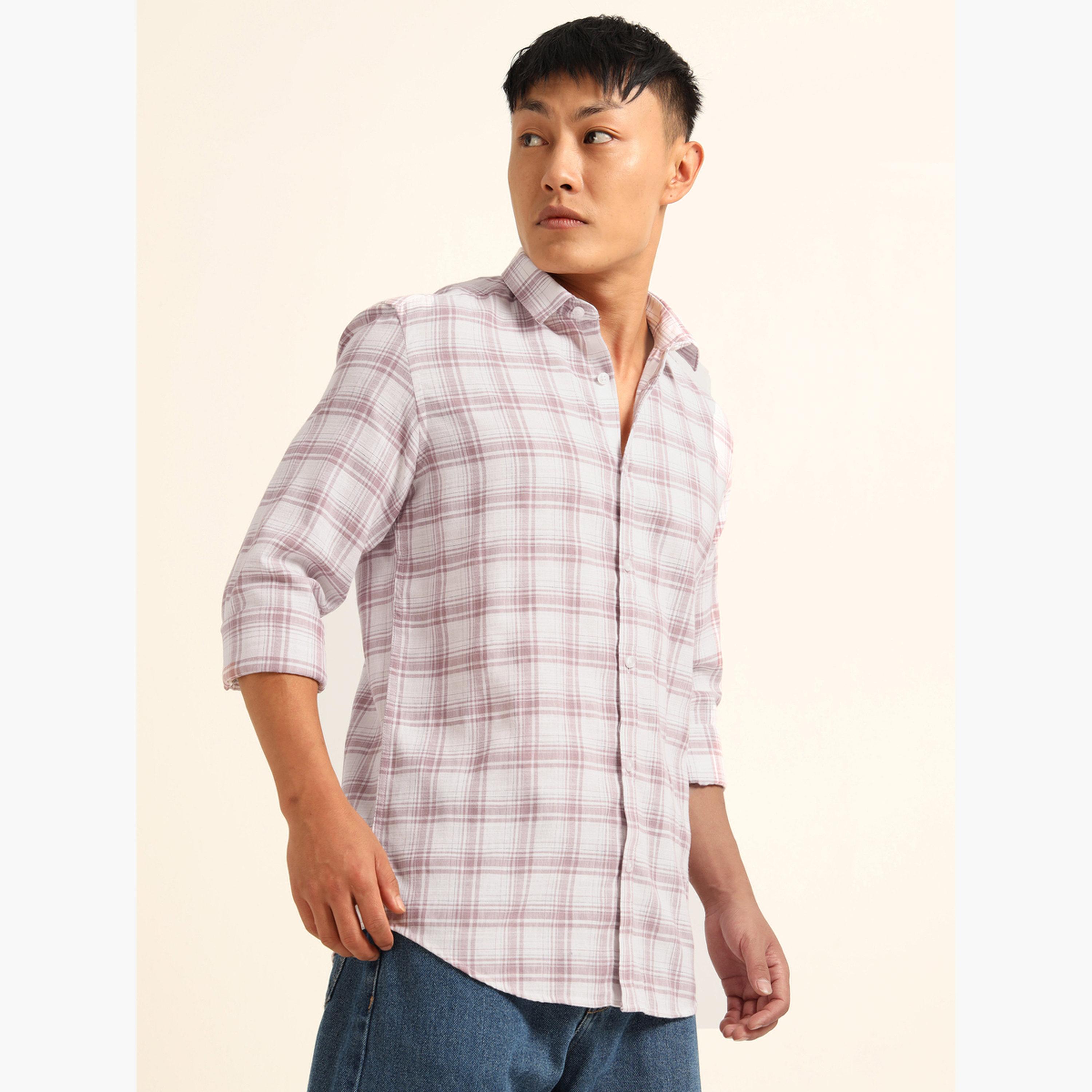 بوشيرت - قميص رجالي كاجوال منقوش لون أبيض عاجي-men-clothing-shirts-image-1