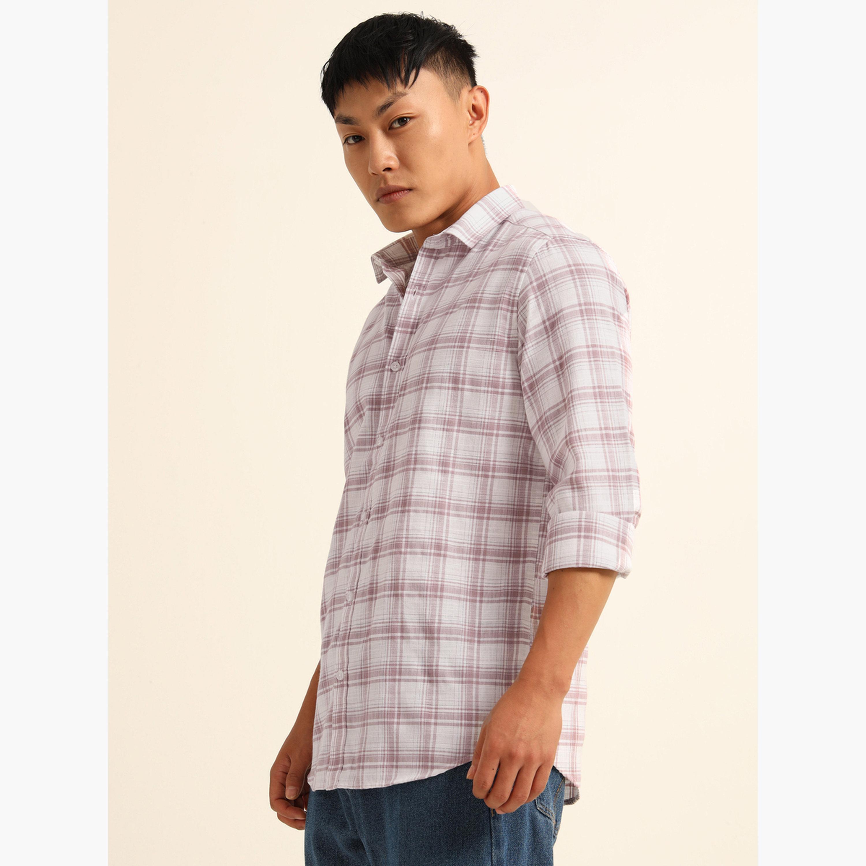بوشيرت - قميص رجالي كاجوال منقوش لون أبيض عاجي-men-clothing-shirts-image-2