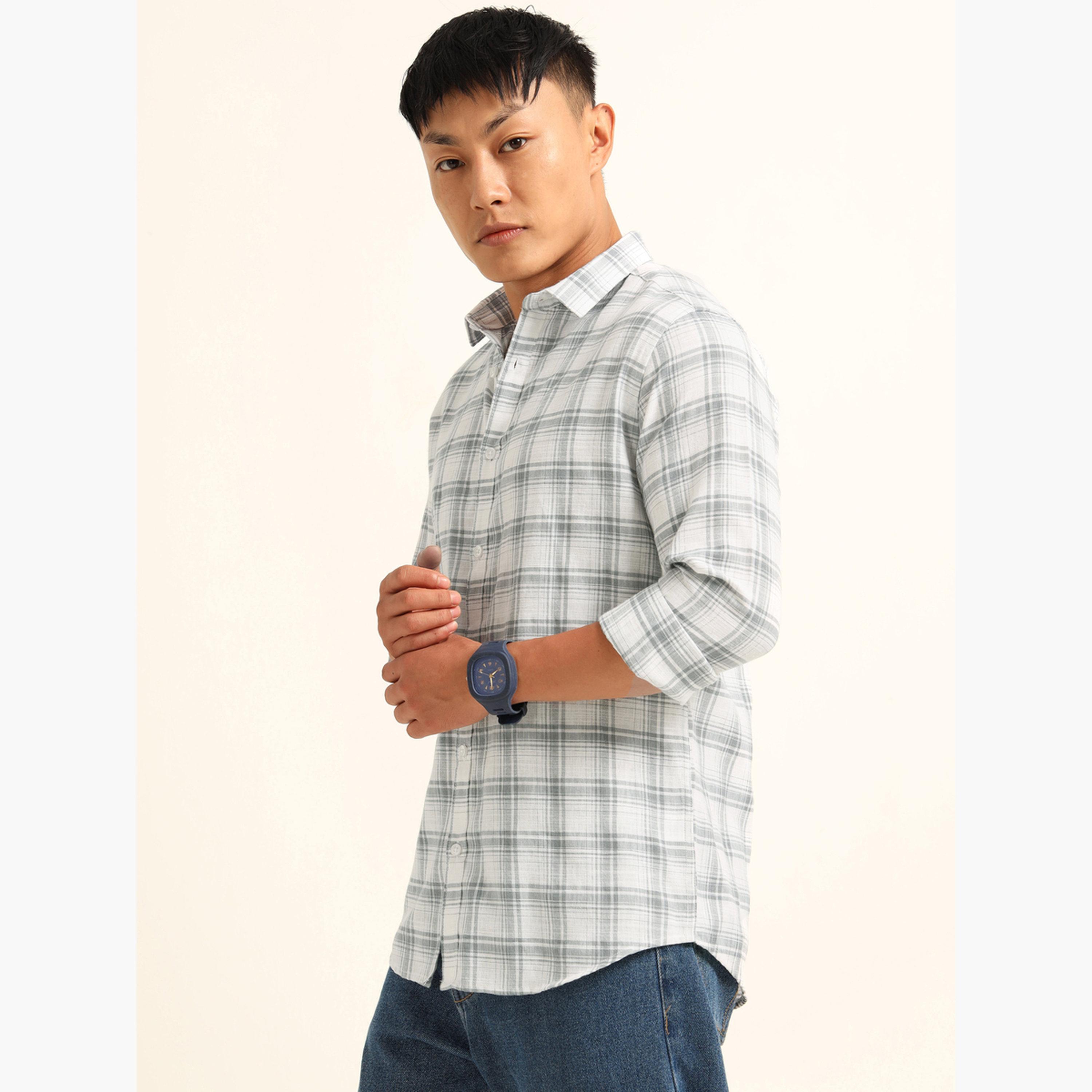 بوشيرت - قميص رجالي أبيض منقوش بياقة واسعة-men-clothing-shirts-image-2