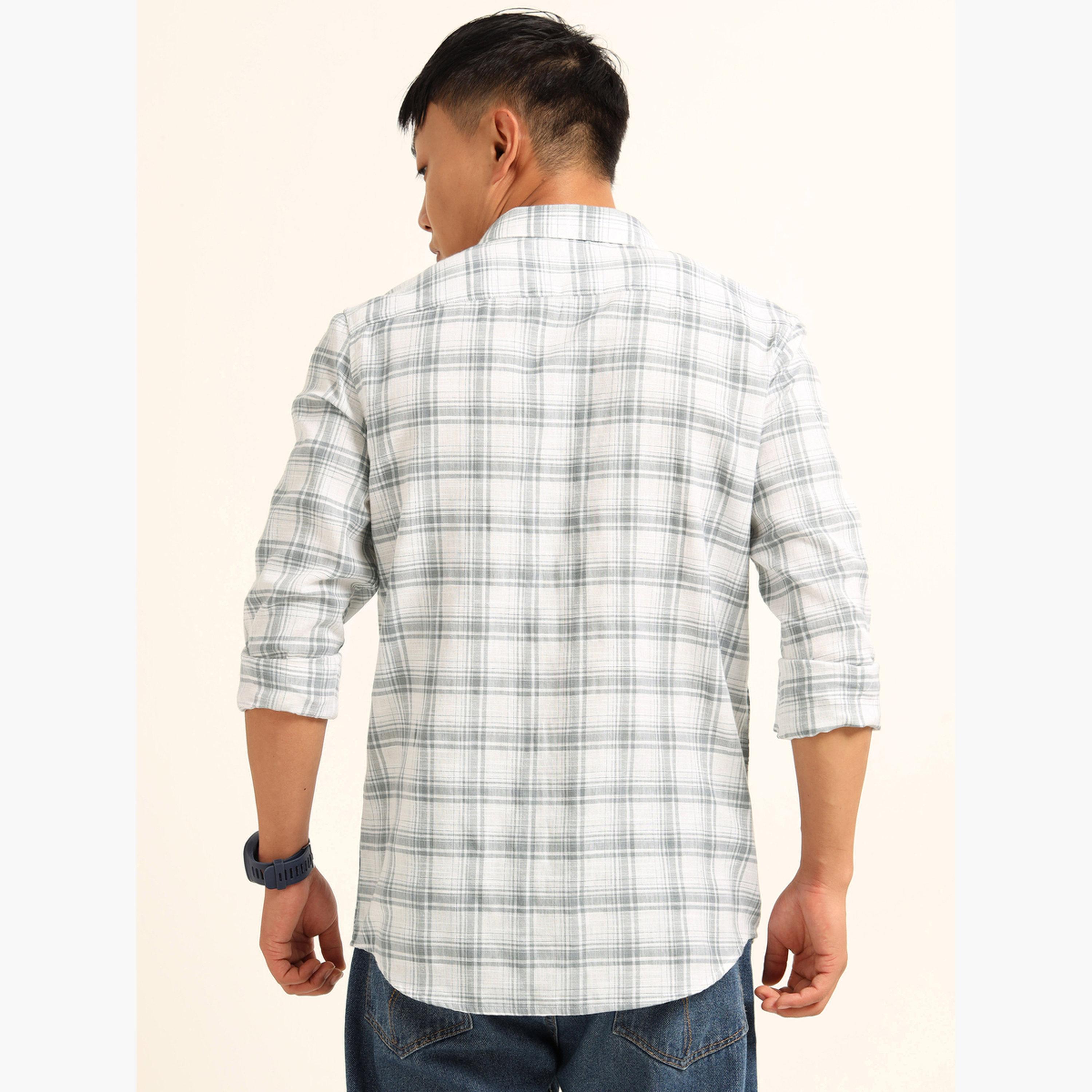Bushirt Men White Checked Spread Collar Shirt-men-clothing-shirts-image-4