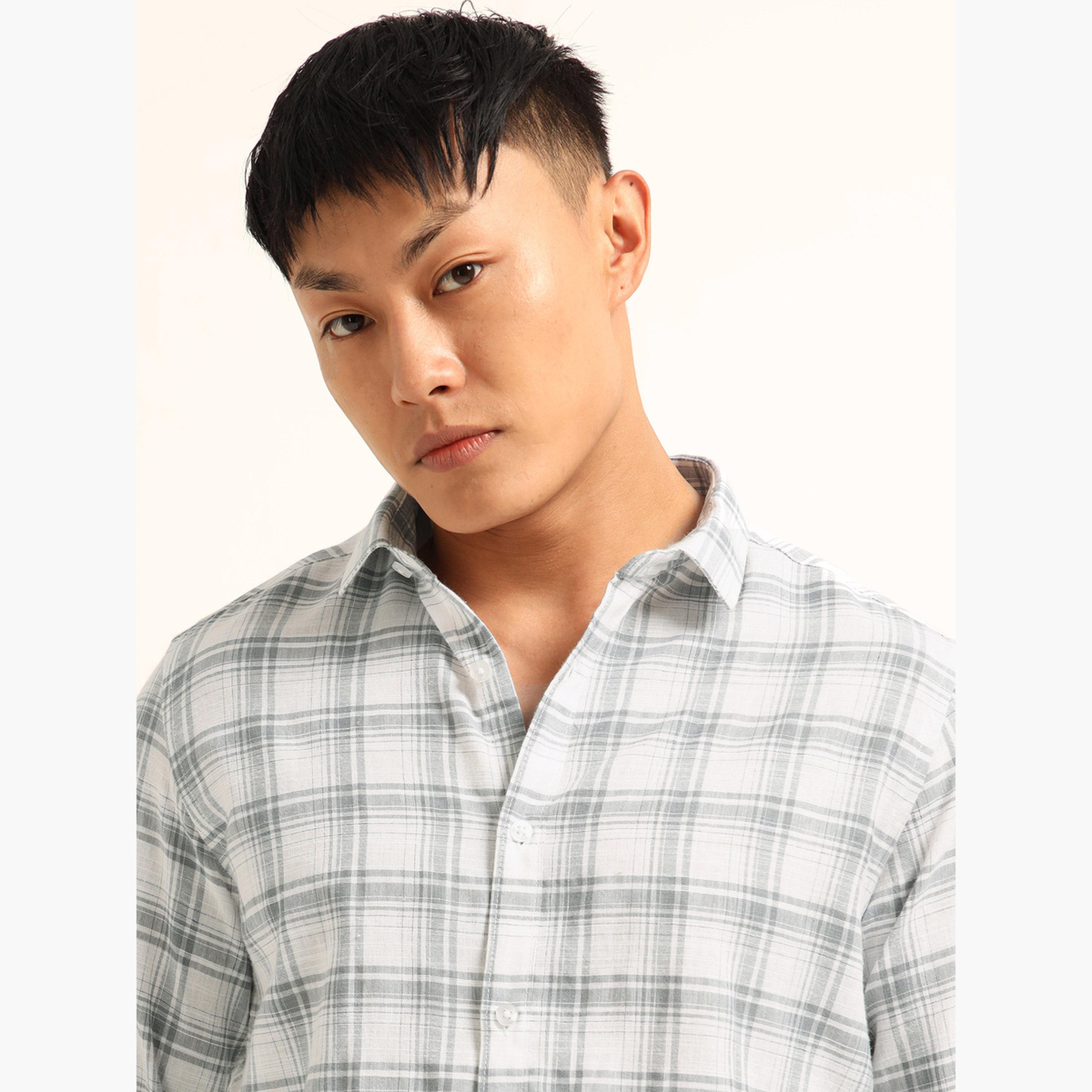 بوشيرت - قميص رجالي أبيض منقوش بياقة واسعة-men-clothing-shirts-image-5