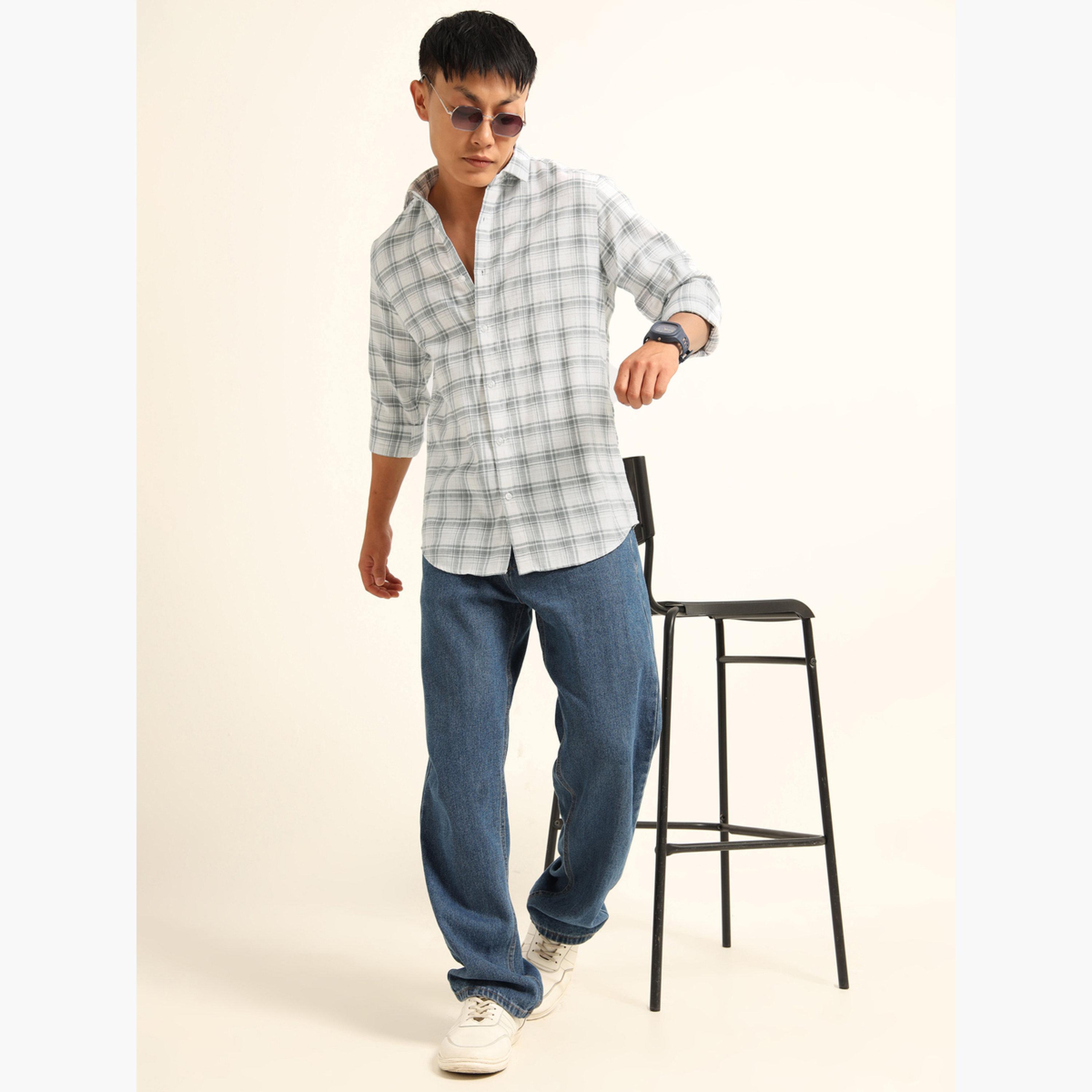 بوشيرت - قميص رجالي أبيض منقوش بياقة واسعة-men-clothing-shirts-image-6