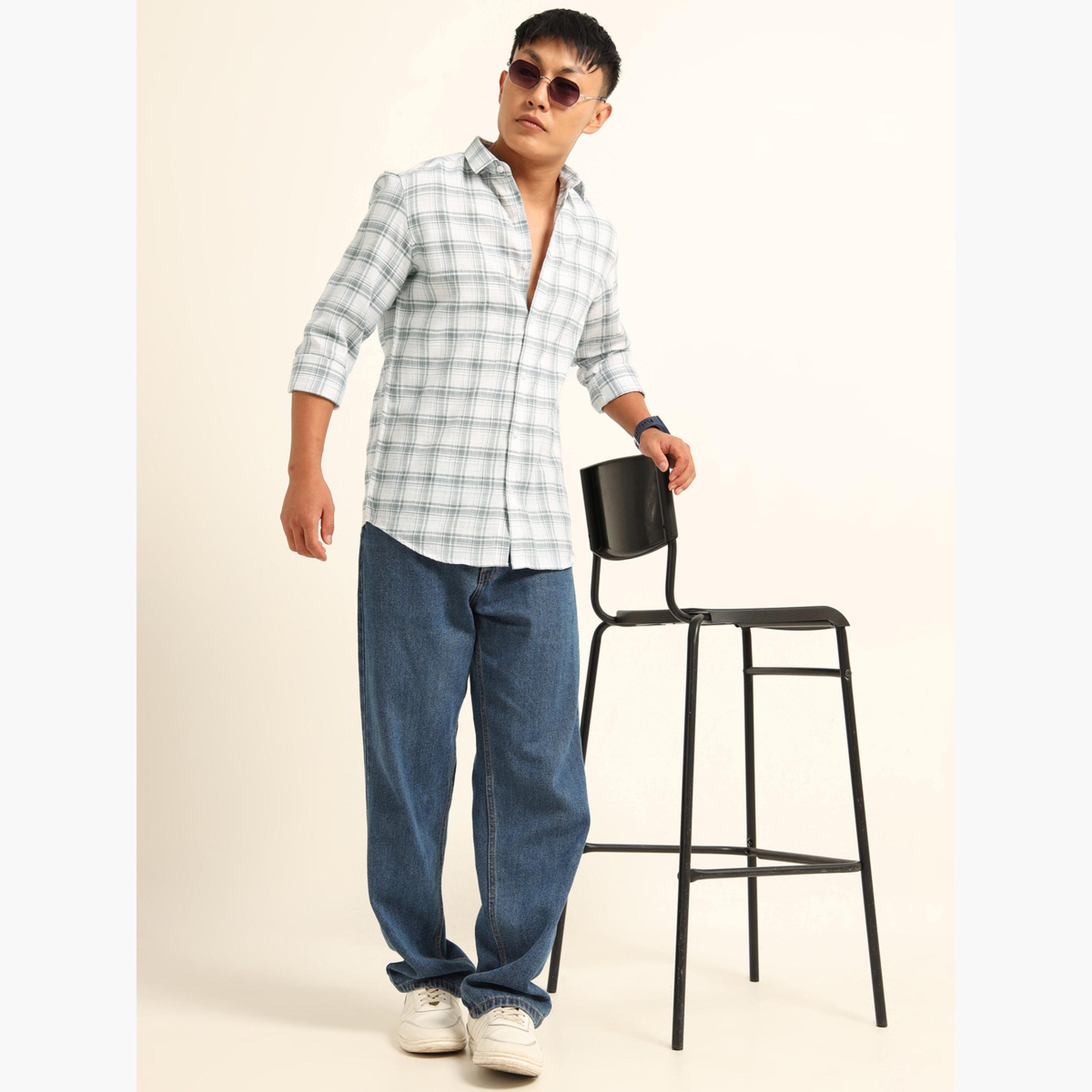 Bushirt Men White Checked Spread Collar Shirt-men-clothing-shirts-image-7