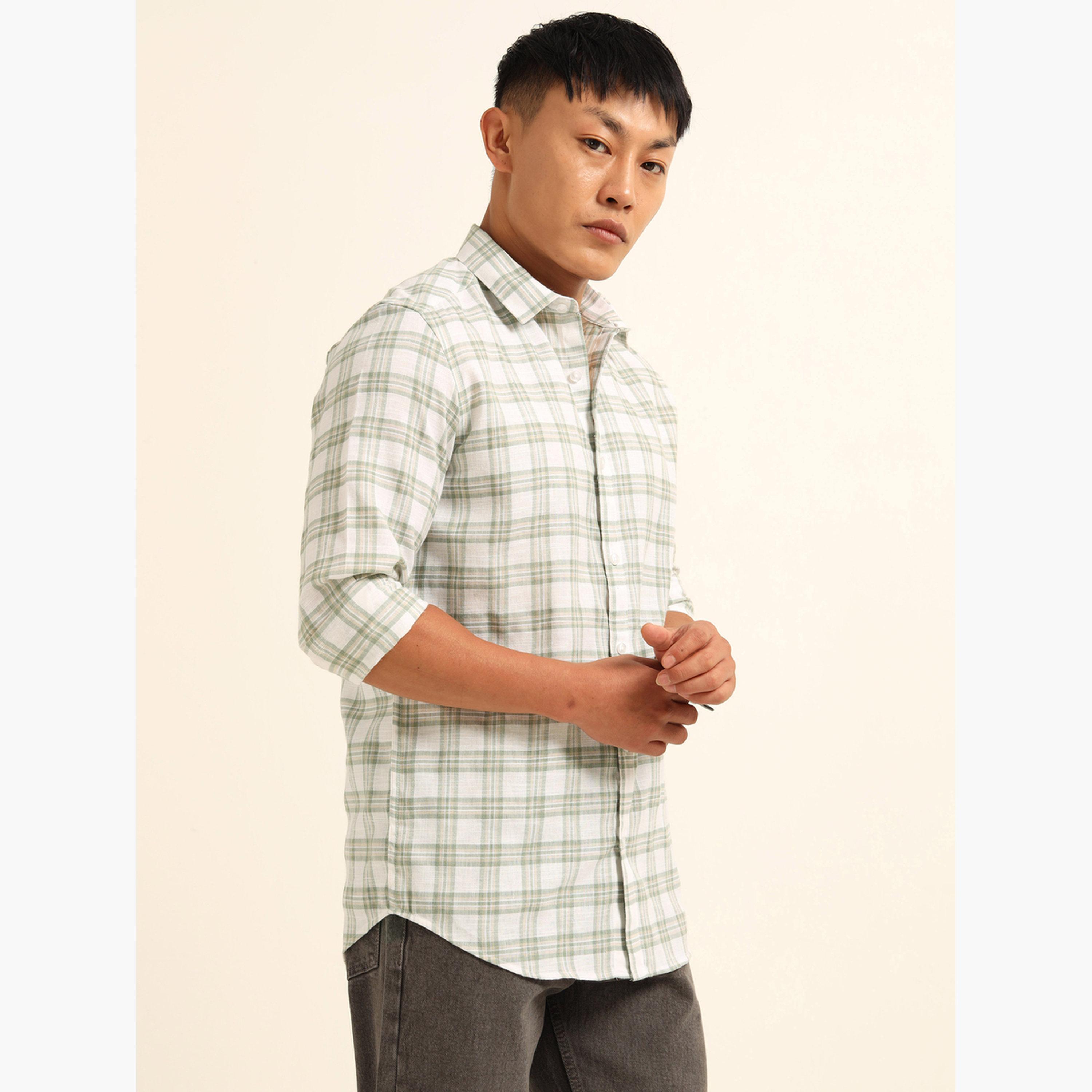 بوشيرت - قميص رجالي كاجوال منقوش لون أخضر-men-clothing-shirts-image-1