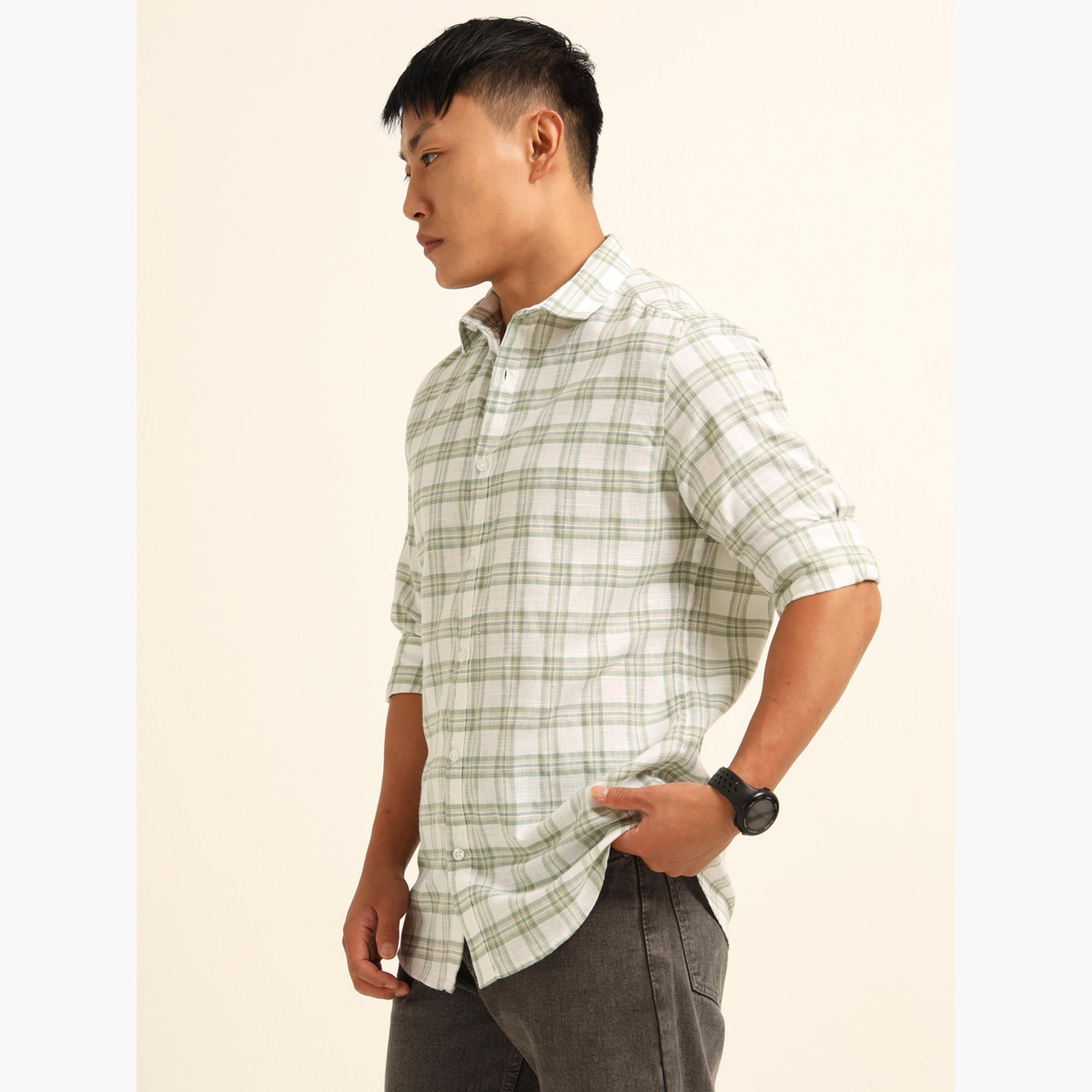 Bushirt Men Green Checked Casual Shirt-men-clothing-shirts-image-2