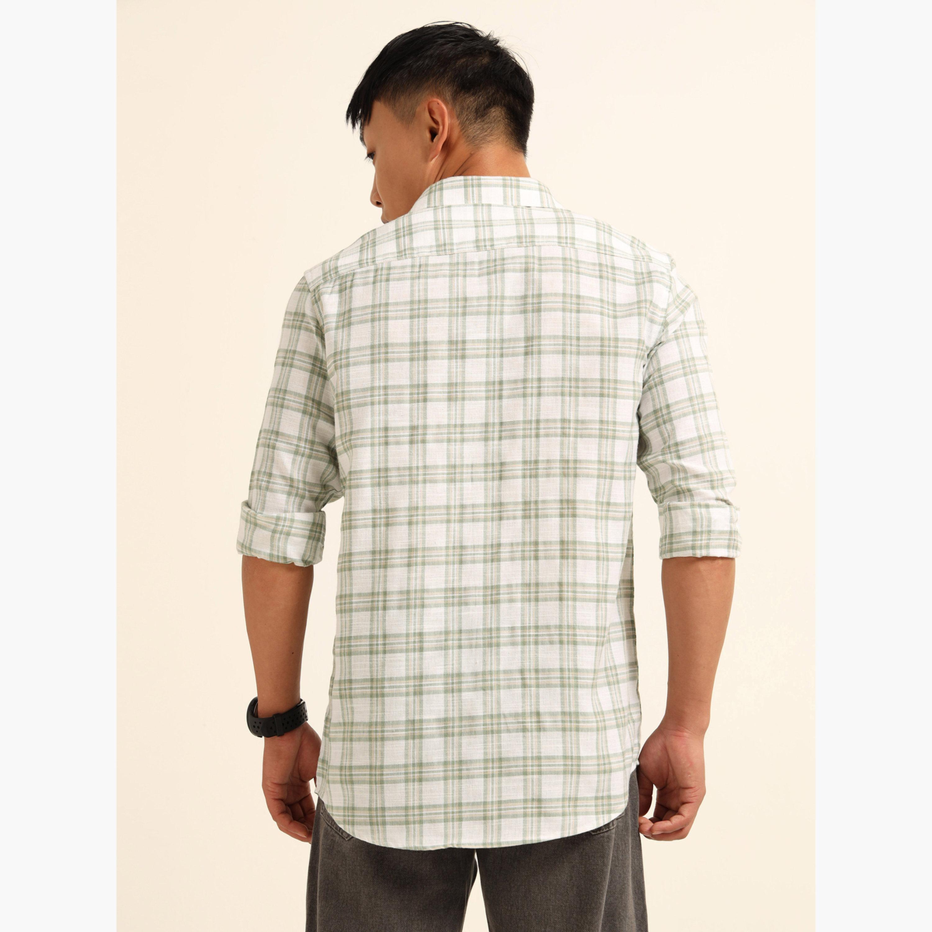 بوشيرت - قميص رجالي كاجوال منقوش لون أخضر-men-clothing-shirts-image-4