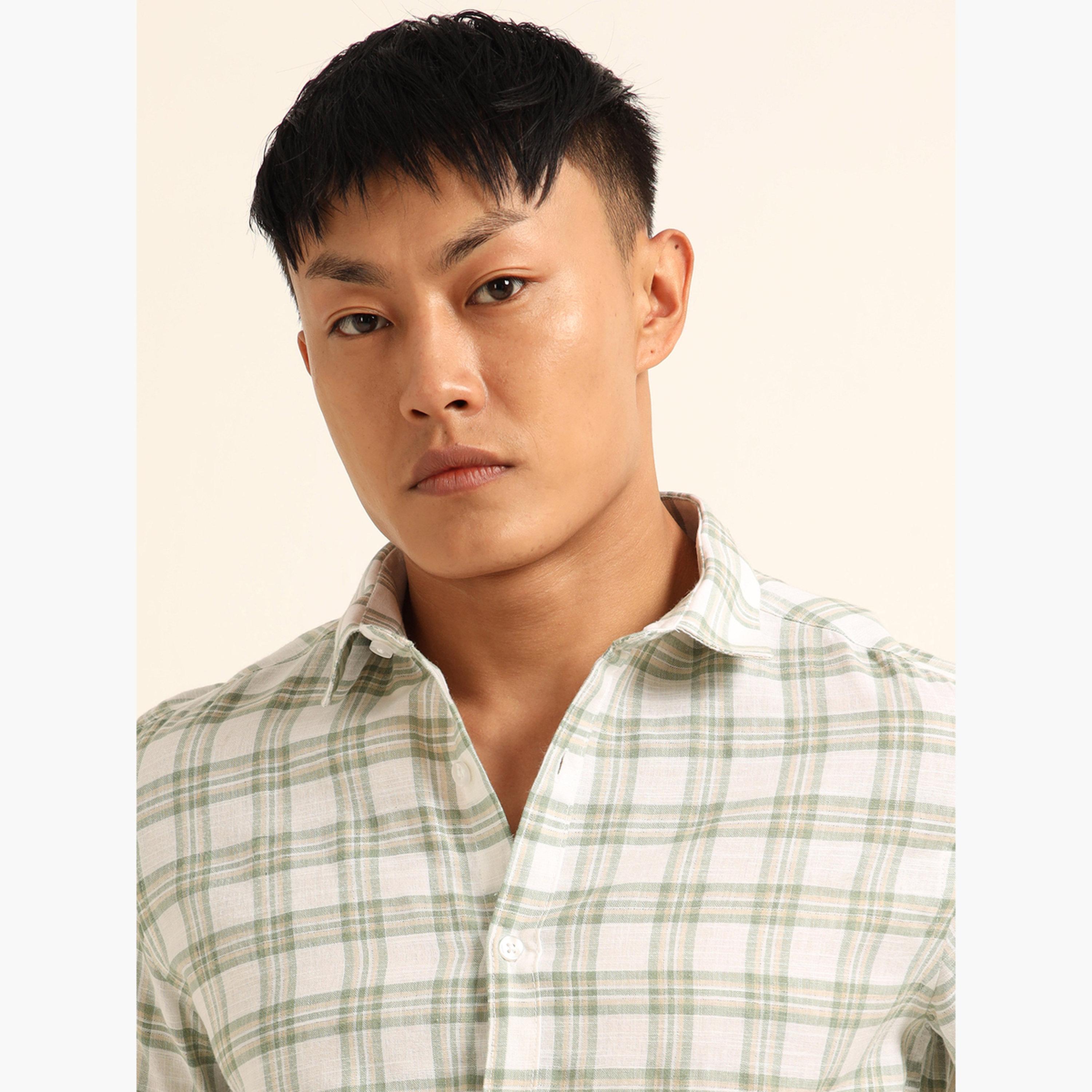 بوشيرت - قميص رجالي كاجوال منقوش لون أخضر-men-clothing-shirts-image-5